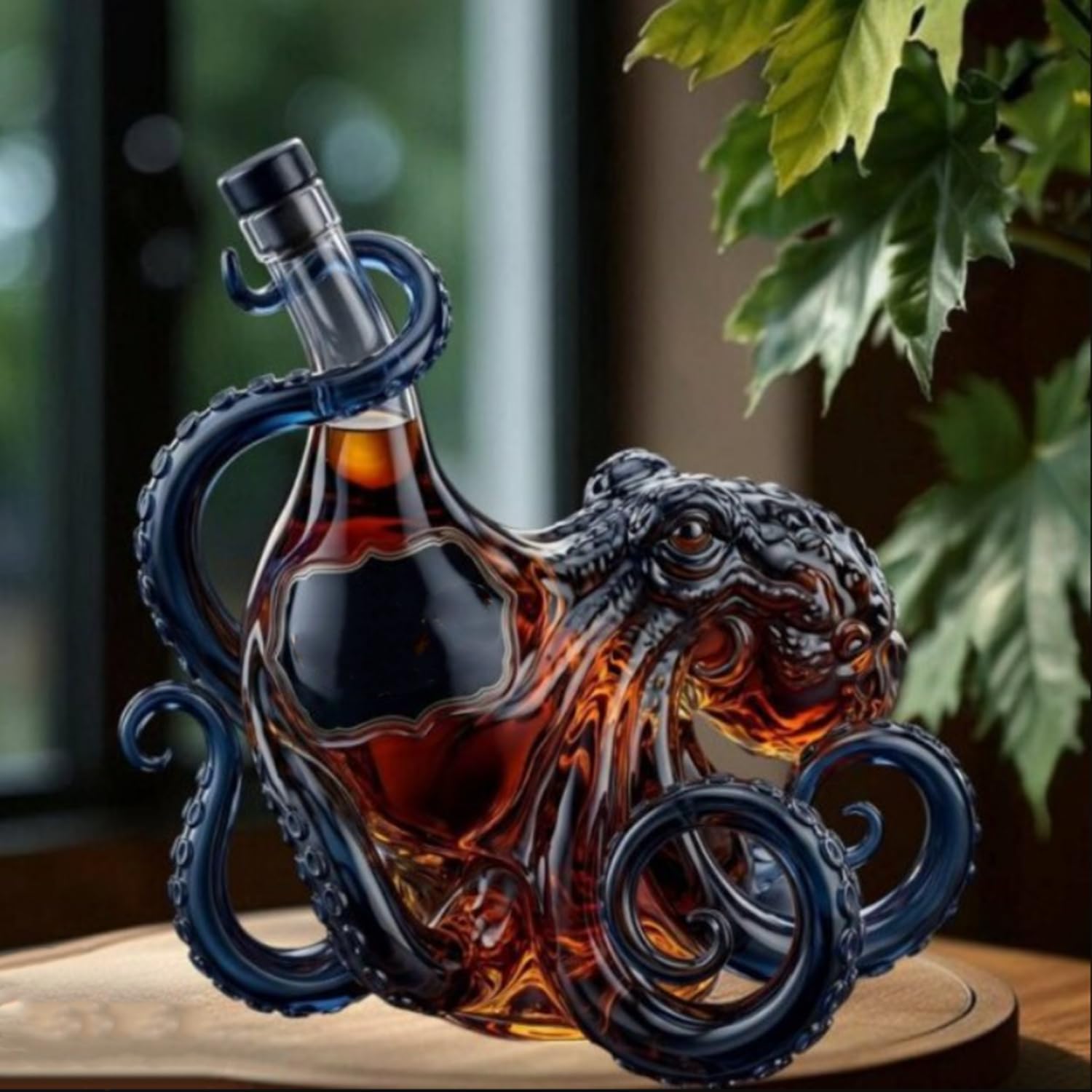 Rum Edition - Botella decorativa 3D con forma de pulpo, decoración náutica para vino, licor, refrescos o taza Stanley