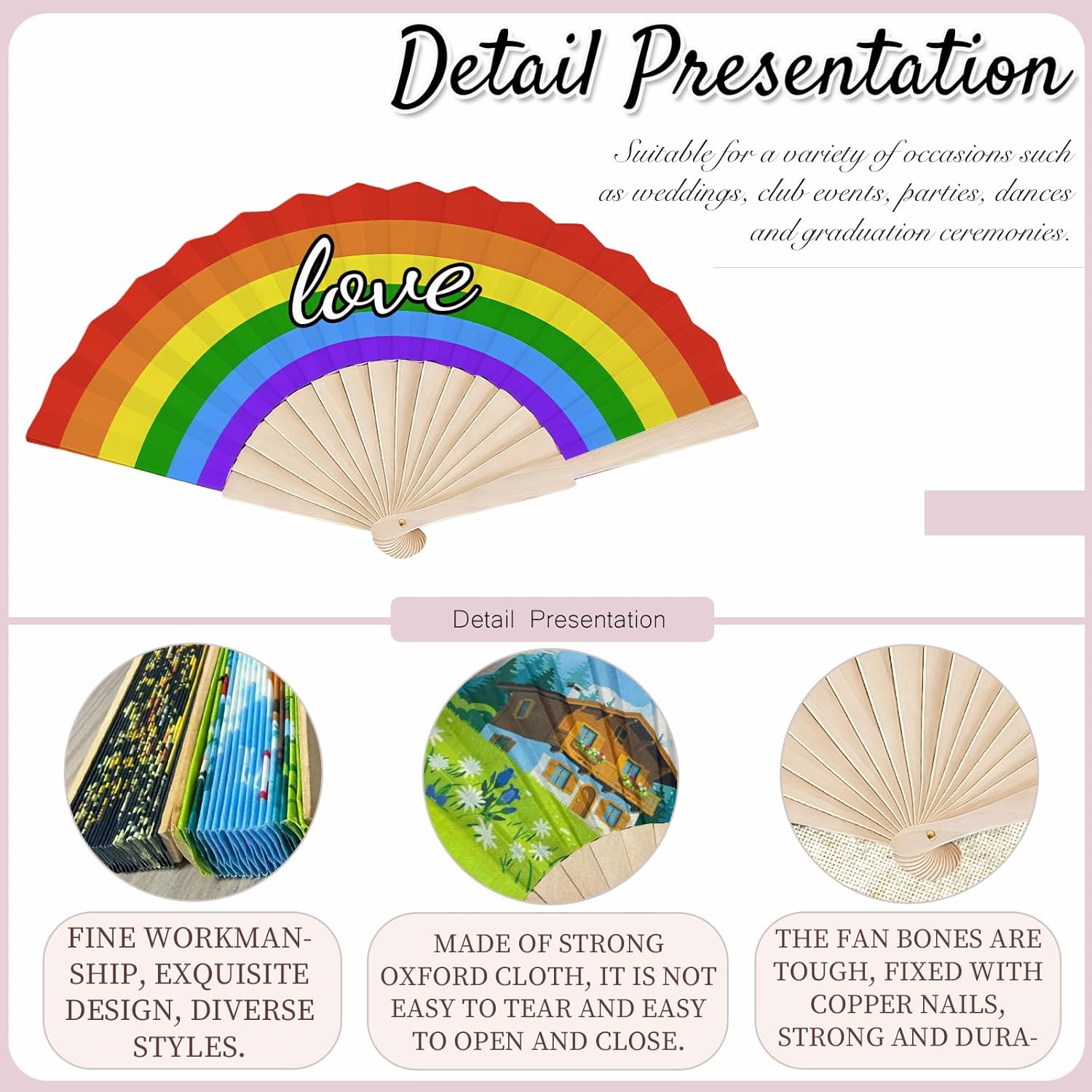 10PCS Custom Hand Fans Personalized Folding Handheld Fan with Photo Text Logo, Oxford Cloth and Wooden Folding Fan for Weddings, Rave Festivals, Dancing, Party Favors (10)