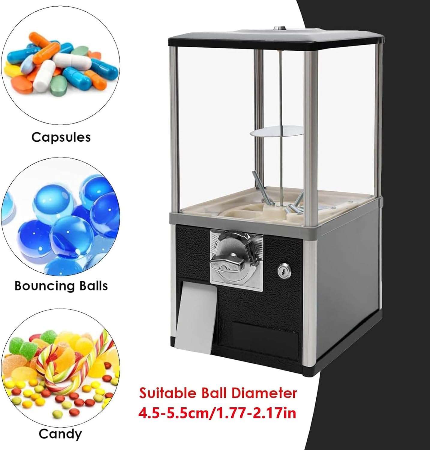 Distributore Automatico di Gomme da Masticare A Capsule, Distributori Automatici per attività Commerciali, Distributore Automatico di Caramelle per Capsule Rotonde, Palline Black
