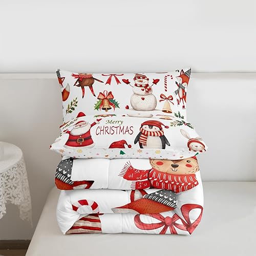 Miniatura 7 de Juego de edredón de Navidad para niños, lindo juego de ropa de cama de pingüino de ciervo, muñeco de nieve de Navidad, relleno de edredón para niños