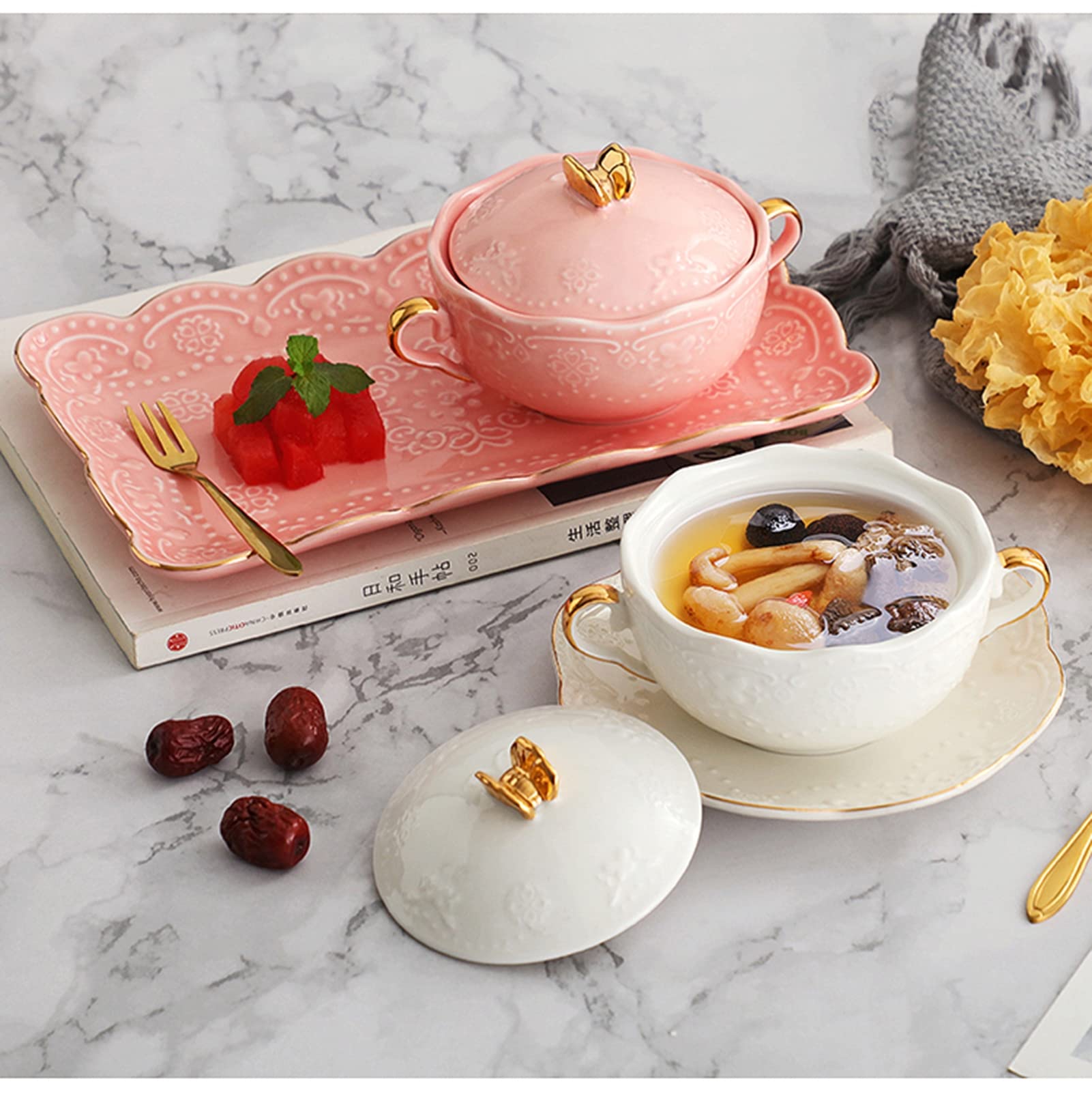 Taza De Café De Cerámica,Tazas De Café De Mamá,Cuenco Binaural De Flor En Relieve De Cerámica De Mariposa Dorada Con Tapa Tazón De Jarabe De Postre Taza De Sopa De Leche De Cereal Desayuno Tazón De Ni