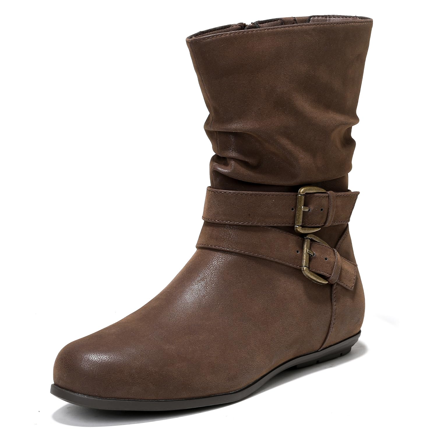 Luoika Women's Wide Width Low Heel Side Zipper Ankle Boots