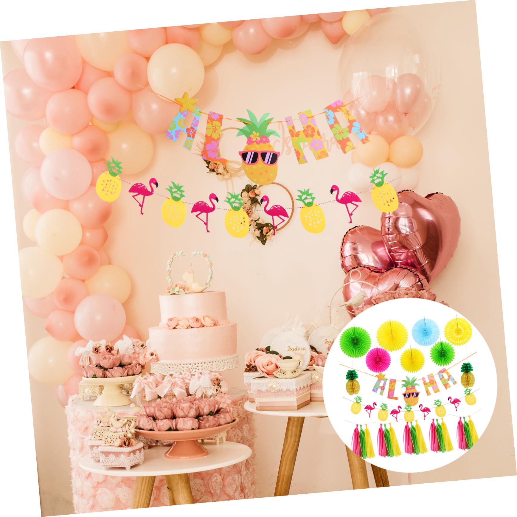 Zerodeko Set Decorativo Aloha Pennoni di Carta Esotici e Ananas per Feste Hawaiane e Temi Estivi