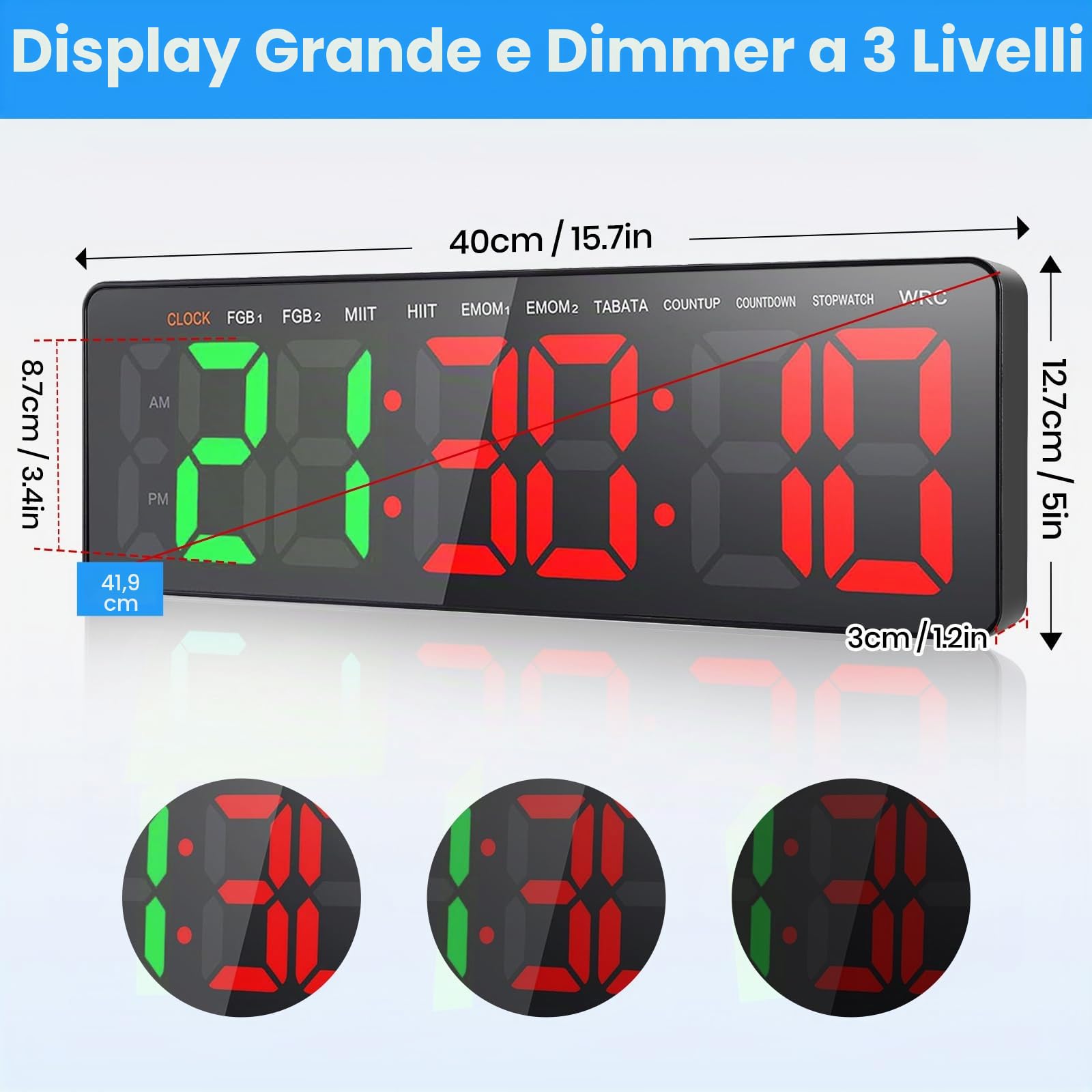 Timer da Palestra, 16.5" Grande Orologio da Parete Digitale, Gym Timer Intervallo Fitness LED con CountDown/Up Cronometro, Luminosità & Volume Regolabile, Telecomando per Casa Garage Esterno