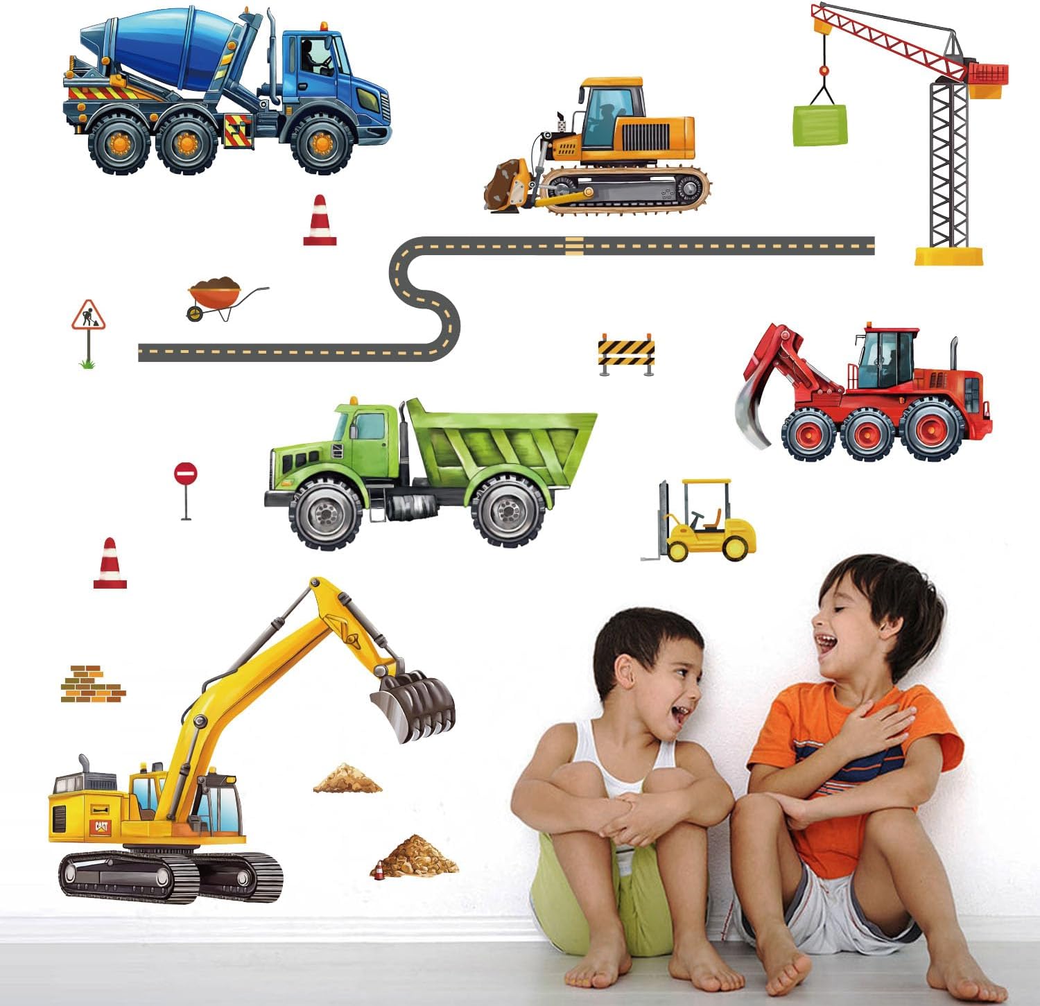 Construction Vehicles Wall Decals Engineering Excavator Trucks Wall Stickers for Kids Room Nursery Playroom Boys Bedroom Decor