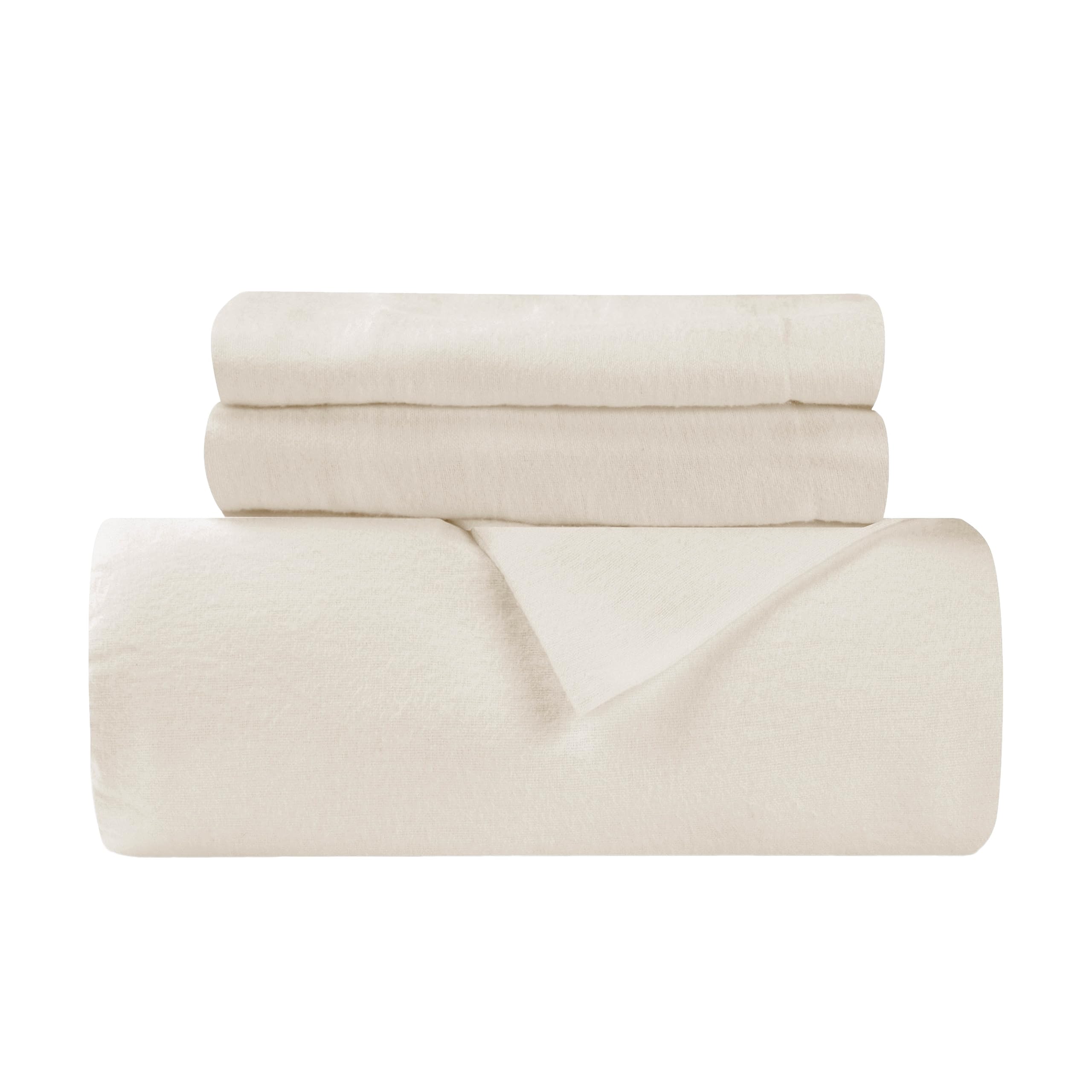 Parure de lit en flanelle de coton brossé King Size ivoire de qualité supérieure