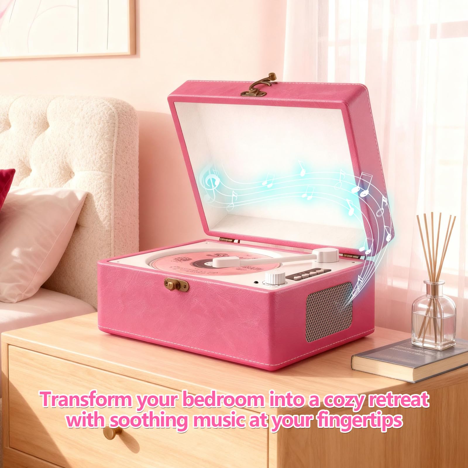 Portable CD Player with Built-in Speakers, Vintage CD Player Bluetooth, Support Bluetooth in & Out, USB/AUX/Type-C Playback, with LED Screen, Headphone Jack, Ideal Gift for Music Lovers(): Hot Pink