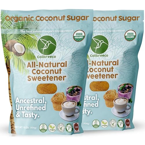 Colibreeco, Azúcar de coco orgánico, edulcorante de coco totalmente natural néctar de palma de coco orgánico evaporado, sin refinar, sin procesar,