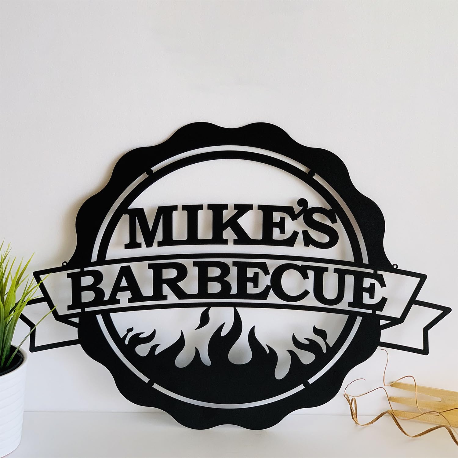 Senyer Personalized BBQ Grill Name Sign, Metal, Wall Mount, Custom, Barbecue, Dad's BBQ Home Decor, Father's Day Gift