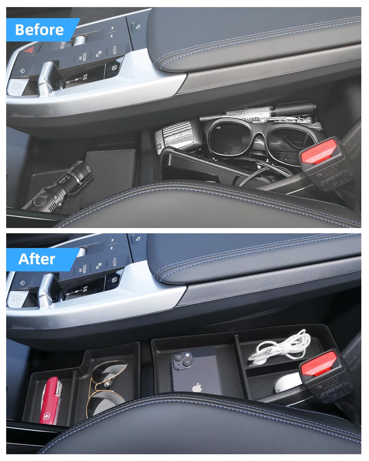 Scatole Portaoggetti Console Centrale per BMW X1 2023-2026, Organizzatore Portabicchieri per BMW iX1, Accessori BMW X2 iX2, 3 Pezzi Nero