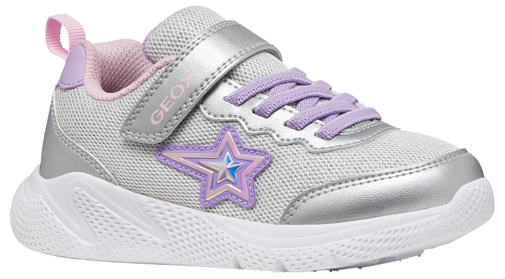 Geox Girl J Sprintye Girl A Basketball, Silver Lilac, 6.5 UK