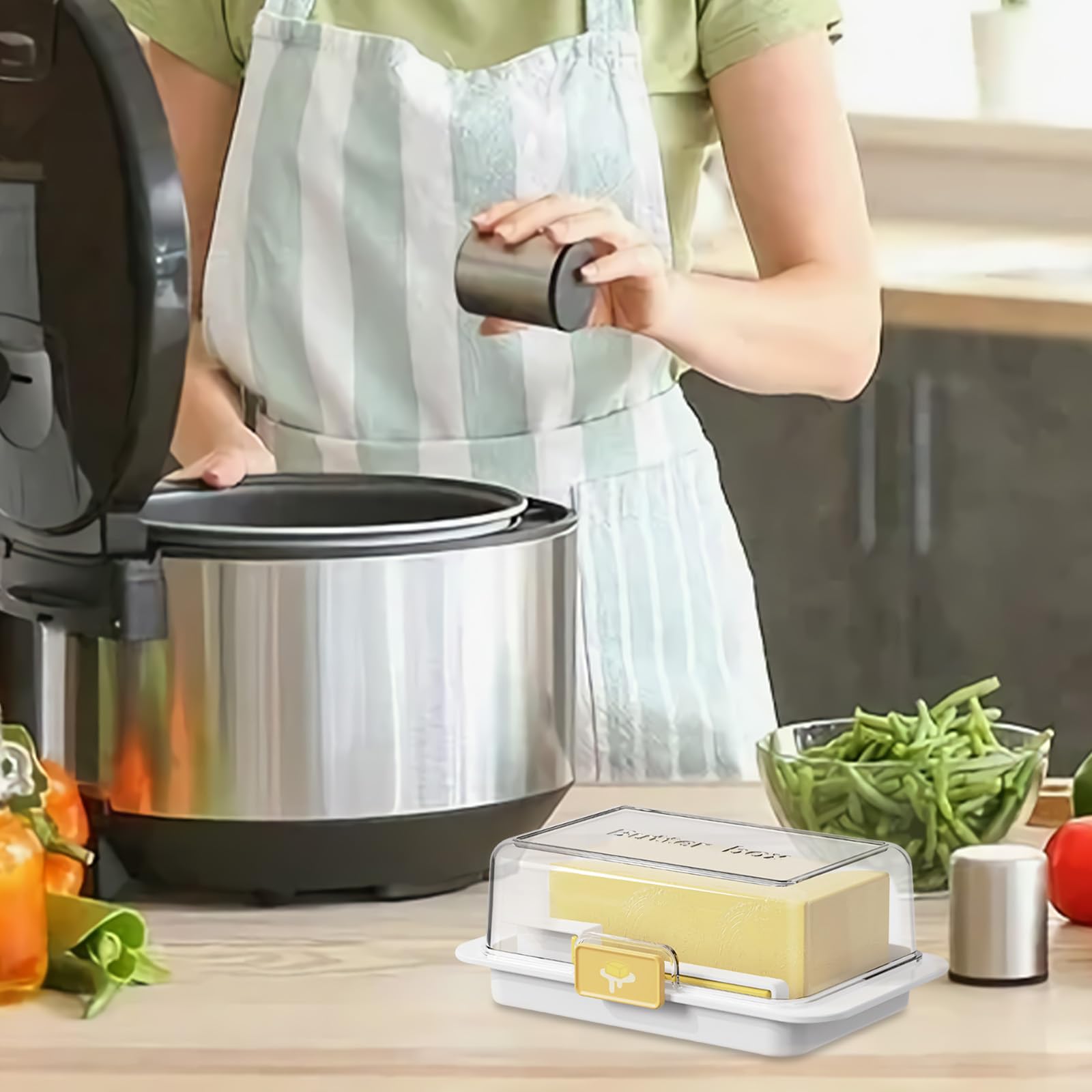 Beurrier En Plastique Hermétique Passe Au Micro-Ondes – Stockage Beurre East/West Coast – Couvercle Sécurisé Pour Frigo Ou Comptoir (Blanc/Noir)
