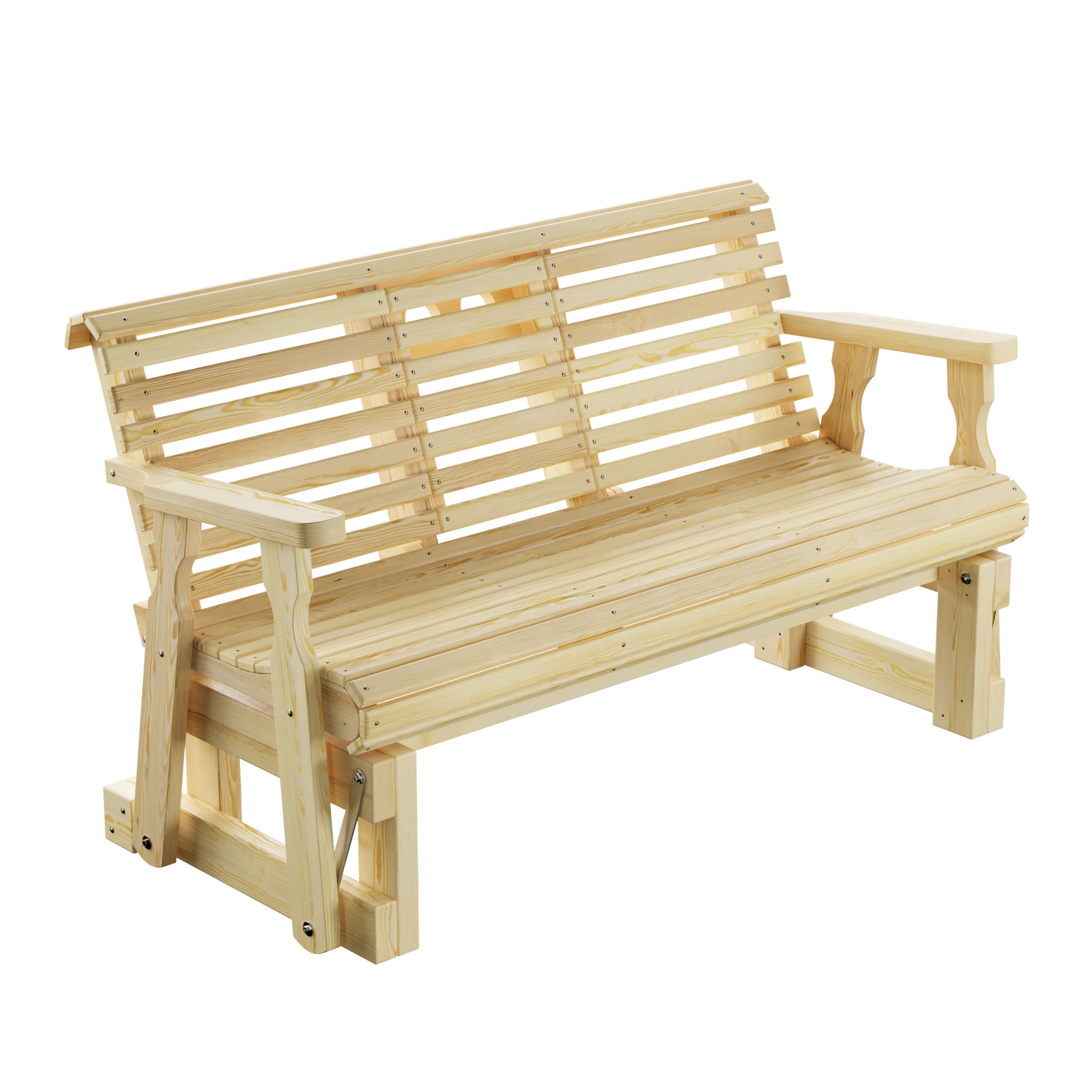 Amish Casual Heavy Duty Rollback Console Porch Glider in Unfinished - Patio Glider with Fold Down Cupholders Amish Made in The USA