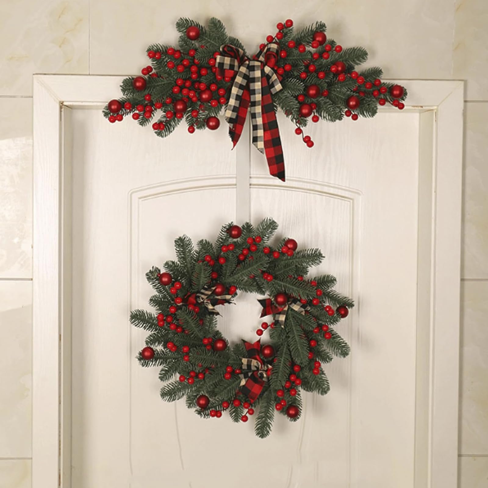 6-teiliges Set künstlichen Weihnachtskränzen und Weihnachtsgirlanden, 1,6 m Tannengirlande für Kamin, winterliche Weihnachtsdeko für Treppen,Tische,Verandas,Türen,drinnen,draußen,Hause