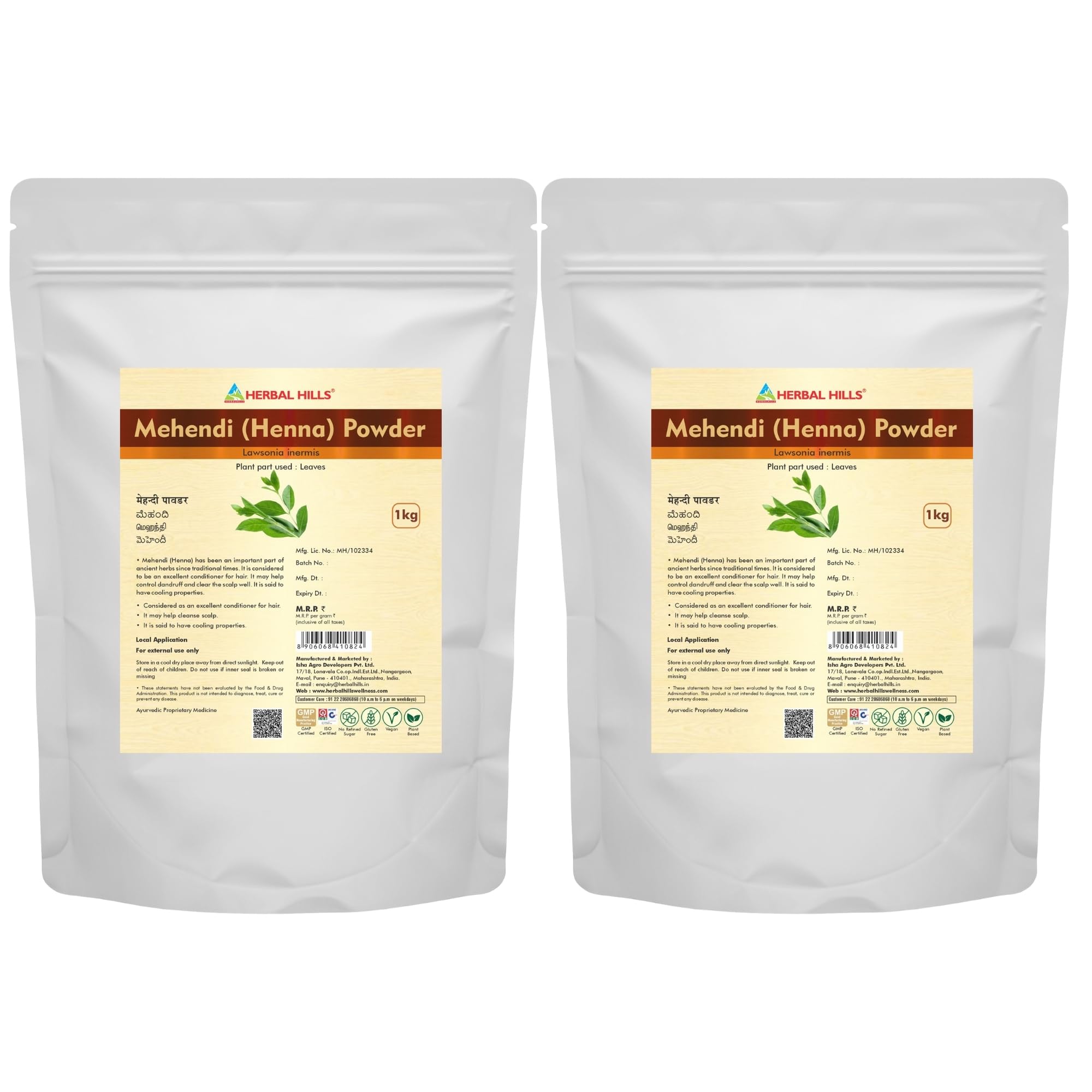 Herbal Hills Mehandi Powder henna powder 1 kg Pack of 2 (1 Kg Pack of 2) - Image 1