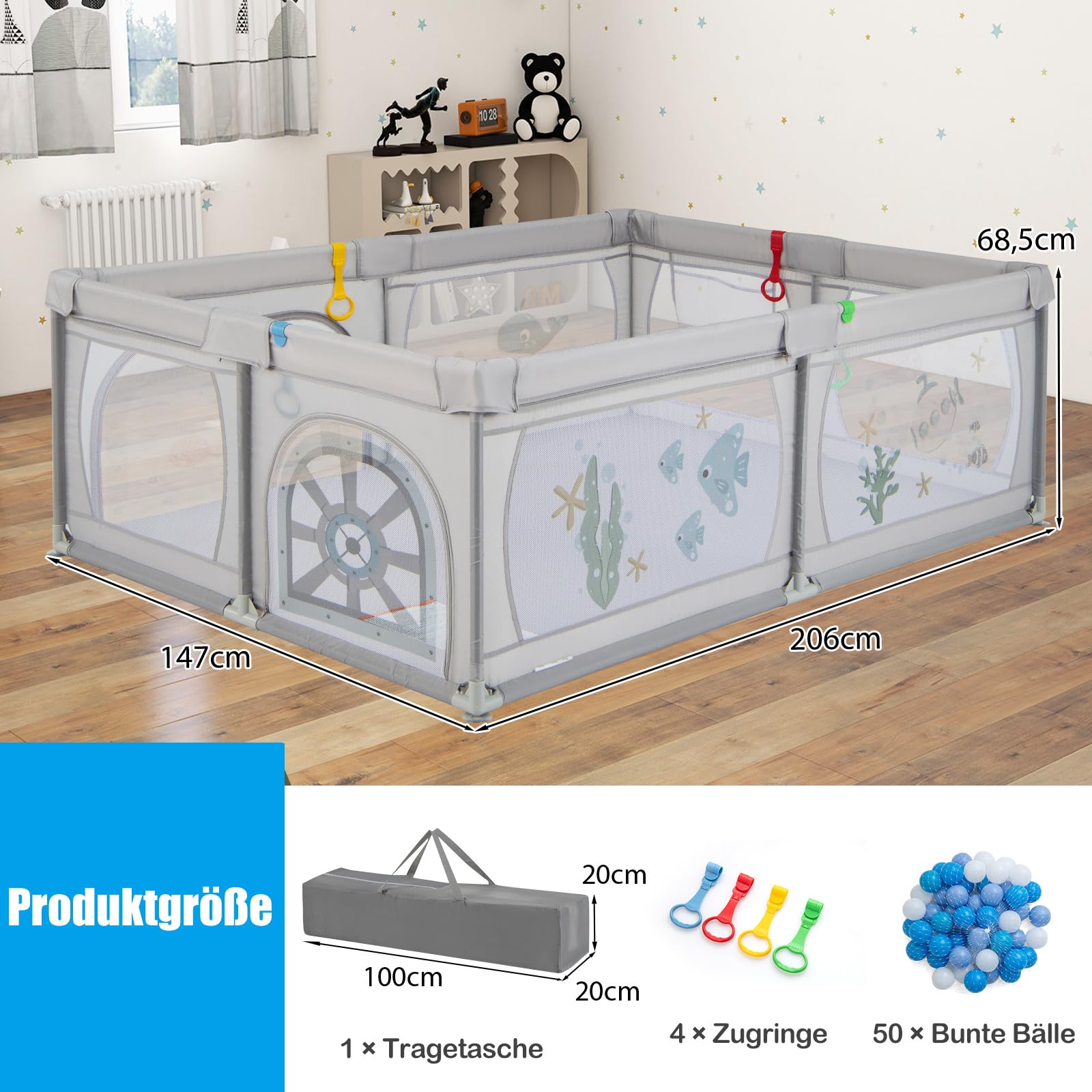 COSTWAY Parc Bébé 205x147x68,5CM avec Tapis de Jeu Pliable en Mousse