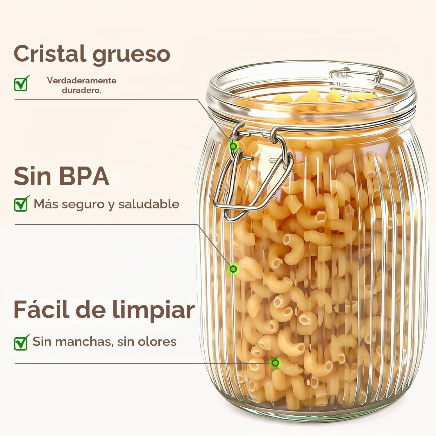 ComSaf Tarros de cristal herméticos 1 L, pack de 3 con tapas | Táperes de cristal, Recipientes herméticos para alimentos, Vidrio acanalado, Cereales, Galletas, Despensa
