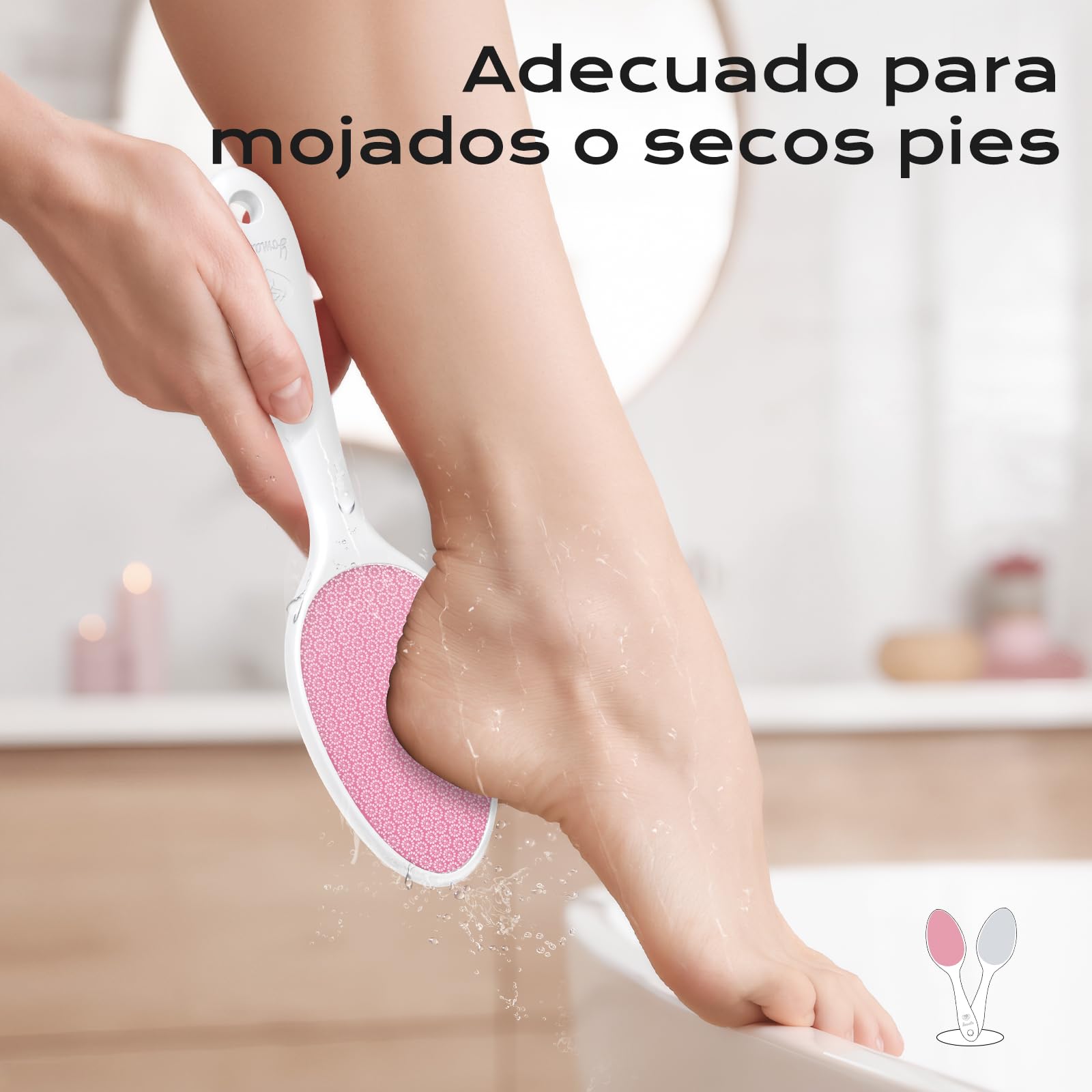 2 en 1 Lima Para Pies Nano Vidrio - Lima Pies y Removedor con Mango Largo, Elimina Durezas y Callosidades, Foot File Suave Profesional, Uso Húmedo/Seco -Rosa