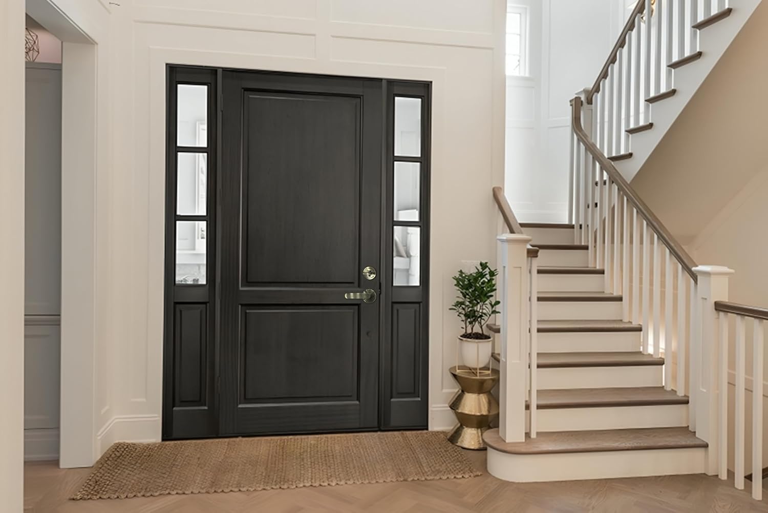 NOMA Single Front Door Hardware Set, Grip Entry Door Lock Set with Lever Handle and deadbolt, Antique Brass