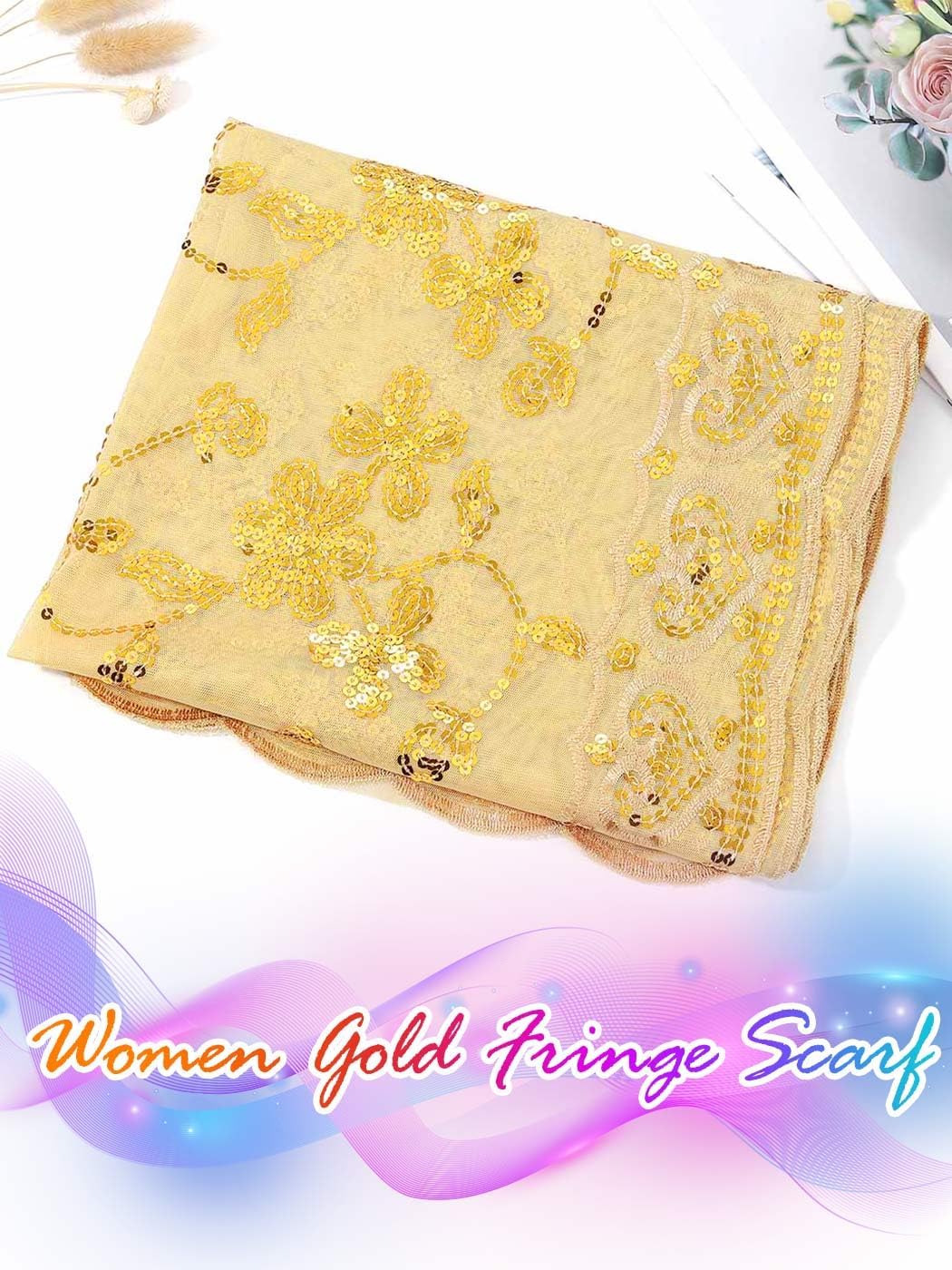 Aukmla Sequin Shawls and Wraps for Evening Dresses 1920s Lace Scarf Wedding Spakle Cape Cover Up Wedding Accessories - Image 3