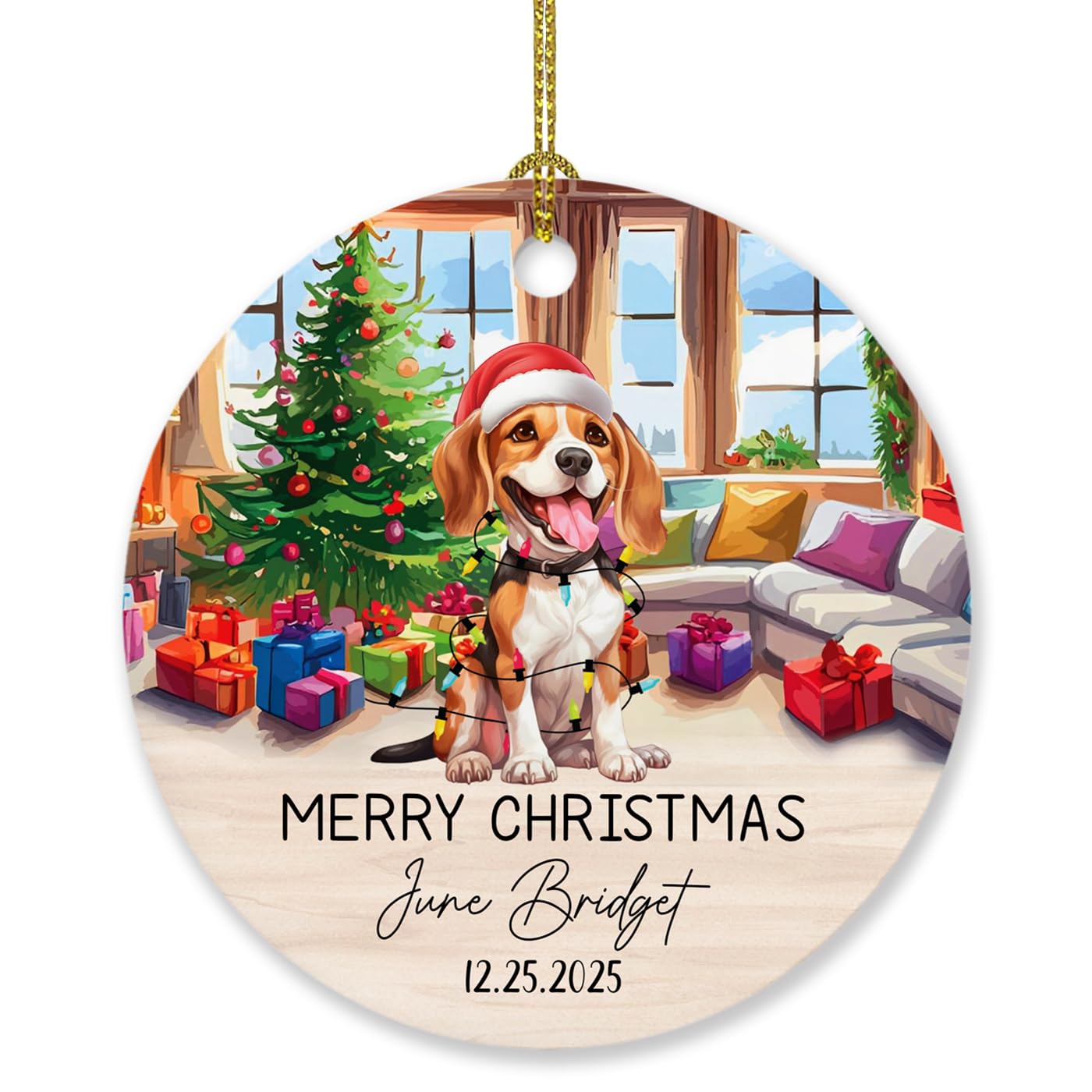 Personalized Beagle Ornament Gift for Dog Lovers Dog Dad Mom, Beagle Dogs Ornaments Christmas 2025, Unique Beagle Christmas Ornament Gifts, Customized Text & Name Beagle Dog Xmas Ornaments Hanging