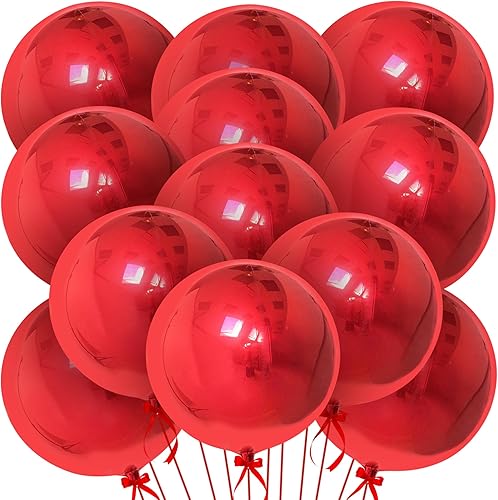 KatchOn, Globos rojos metálicos grandes de 22 pulgadas, paquete de 12, globos de aluminio rojo, globos metálicos rojos de esfera 4D de 360 grados