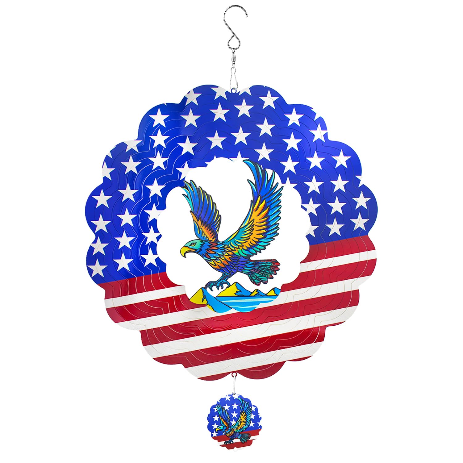 EnchGarden Charming American Eagle Wind Spinner-12 Inch Stainless Steel Decoration for Outside with Bright Colors, Safe Edges and Unique Design, Great