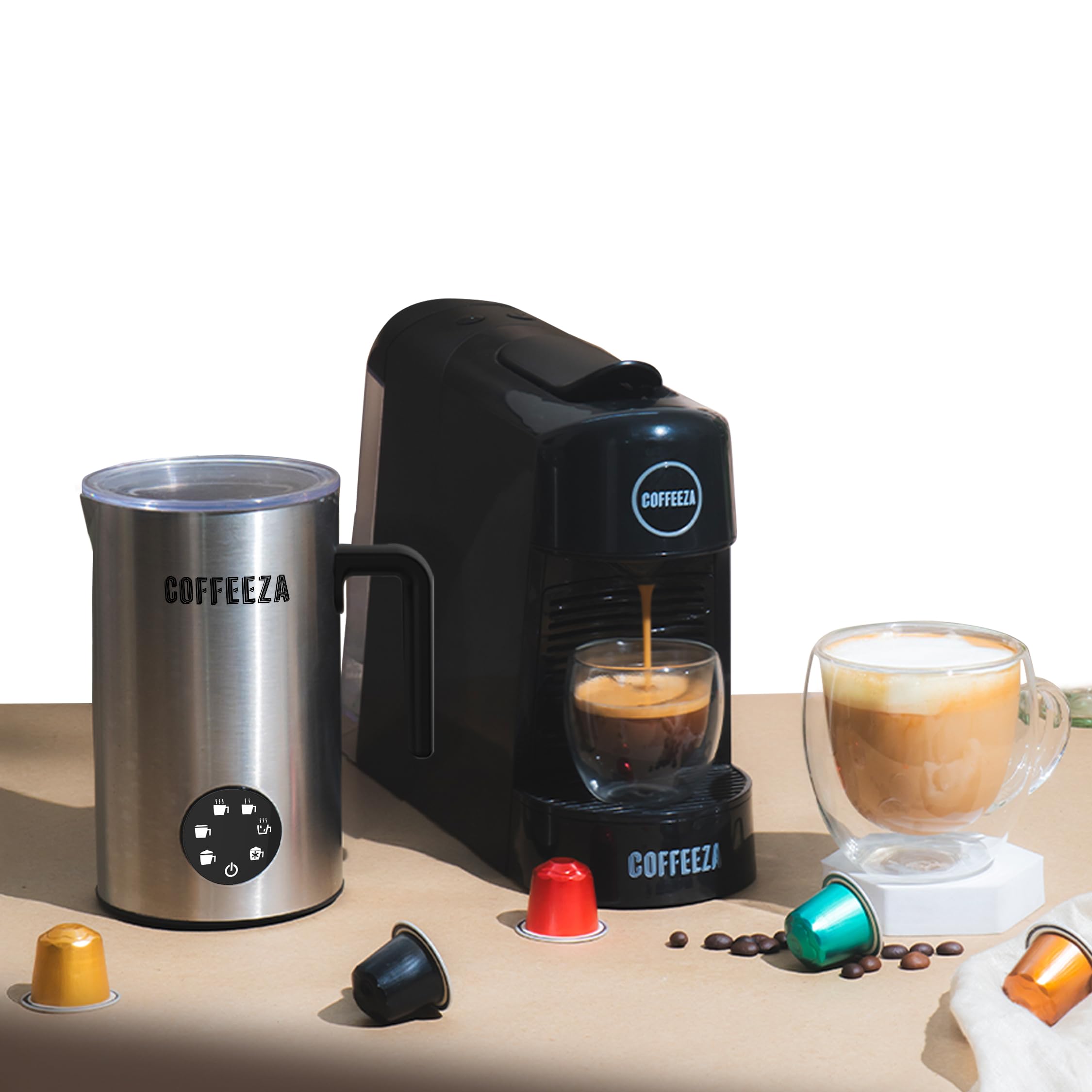 COFFEEZA Finero Next Pod Coffee Machine with New Milk Frother Pro (Combo) - 20 Bar Pressure| Perfect Coffee Maker for Espresso, Latte & Cappuccino | 1-Year Warranty