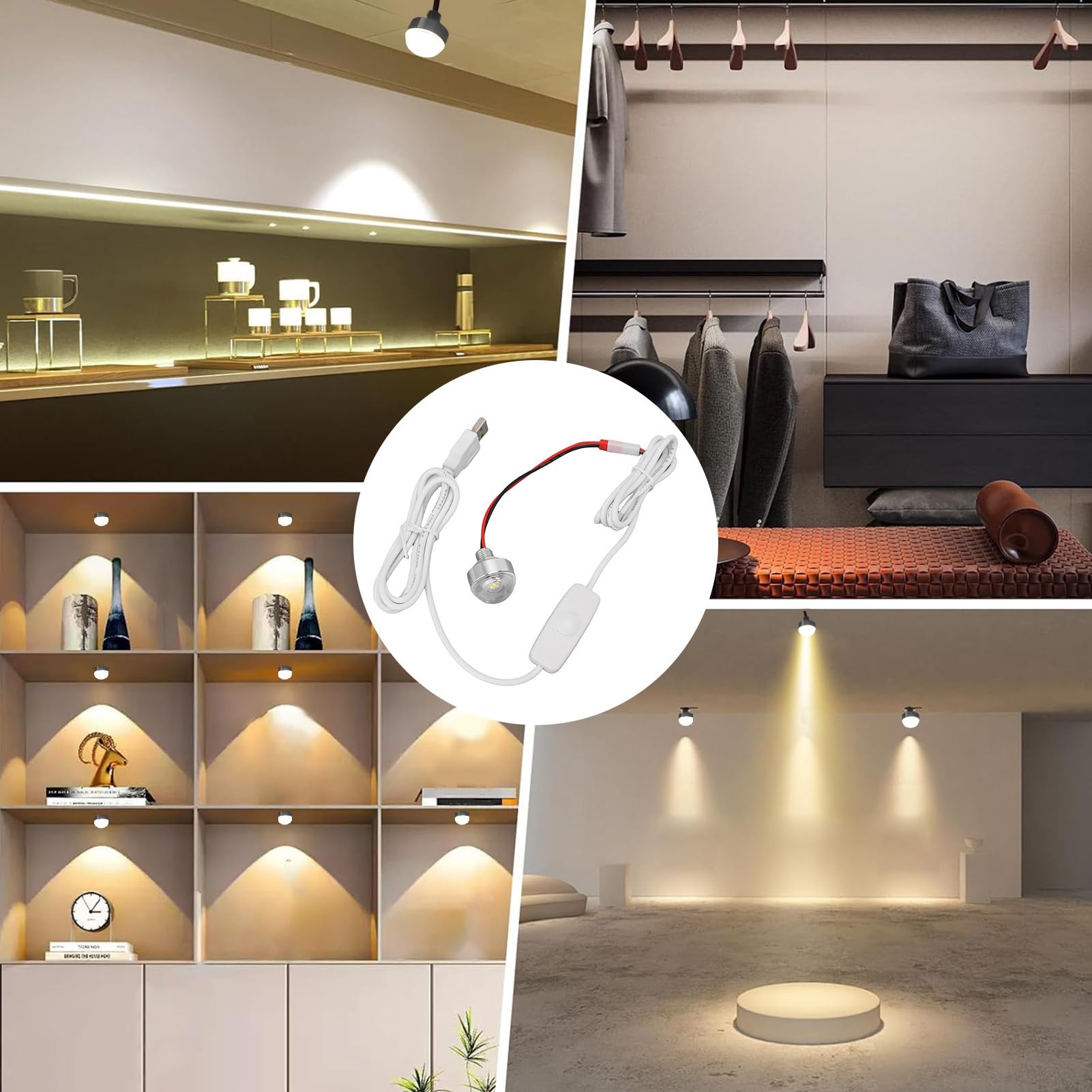 Hilitand USB 5V LED Spotlight, Mini LED Dimmable Spot Light with Stepless Dimming, for Showcase, Jewelry Cabinet, Wall