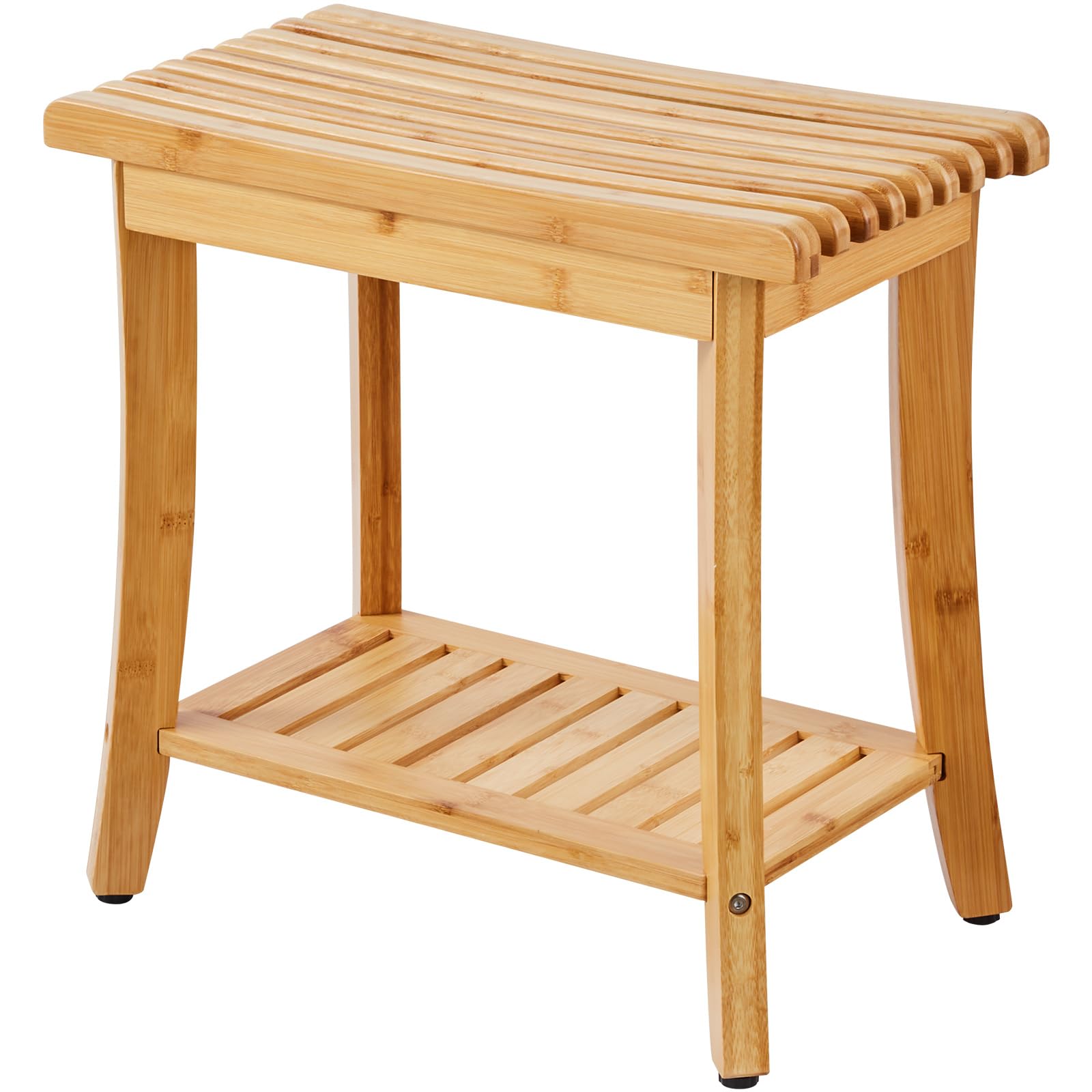 VEVOR Banc de Douche en Bambou, 485 x 288 x 465 mm, Tabouret de Douche étanche avec étagère de Rangement, capacité de 149,7 kg, pour Adultes, Personnes âgées, intérieur et extérieur, Salle de Bain