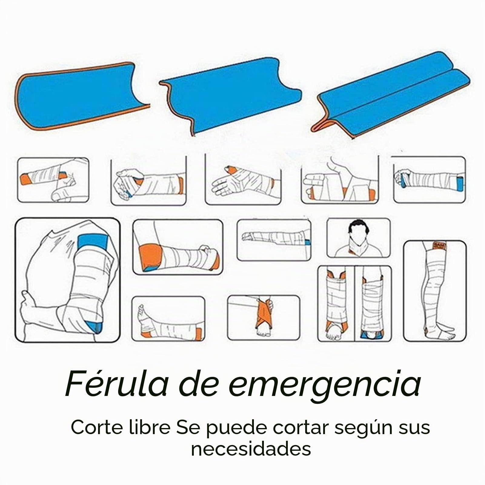 Rodillo de Férula de Emergencia, Férula de Aluminio Universal de Primeros Auxilios Cortable de Espuma de Polímero Férula Enrollada de Aluminio Reutilizable, para Fijación de Fracturas de(15*92CM)