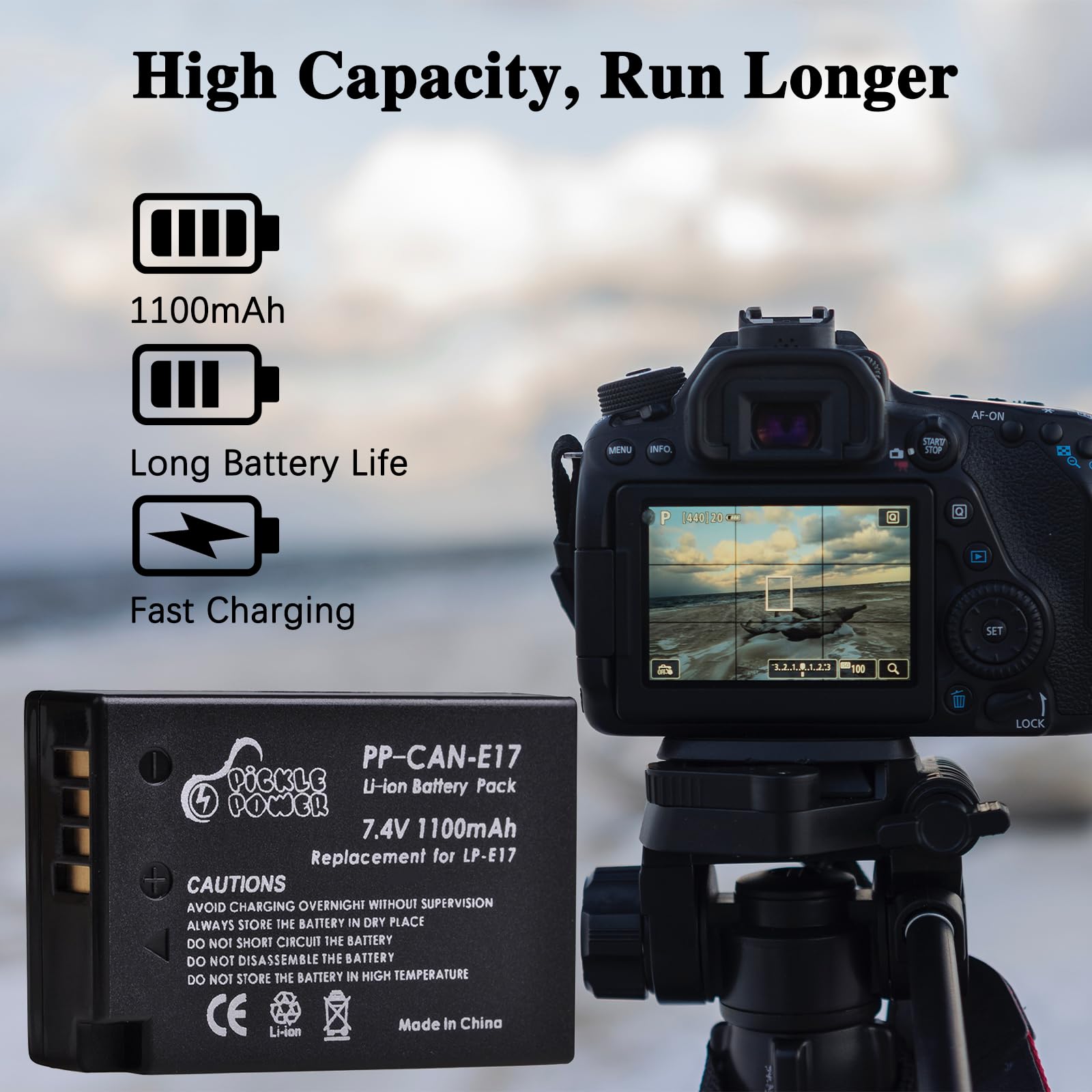 Pickle Power 2Pcs LP-E17 Batteries 1100 mAh avec Double Chargeur USB intégré pour Canon Rebel SL3 SL2 T8i T7i T6i T6s EOS M3 M5 M6 8000D 800D 760D 750D 200D 77D Kiss X8i