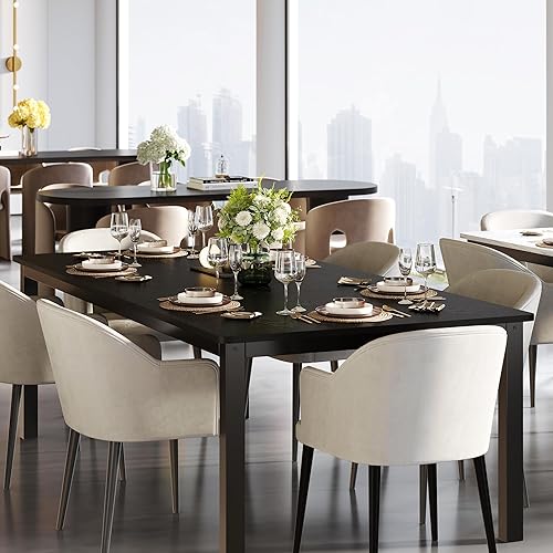 Miniatura 8 de GarveeHome Mesa de comedor industrial de 78.7 pulgadas para 6, mesa de comedor larga de madera con diseño de mortaja y espiga, mesa de cocina con