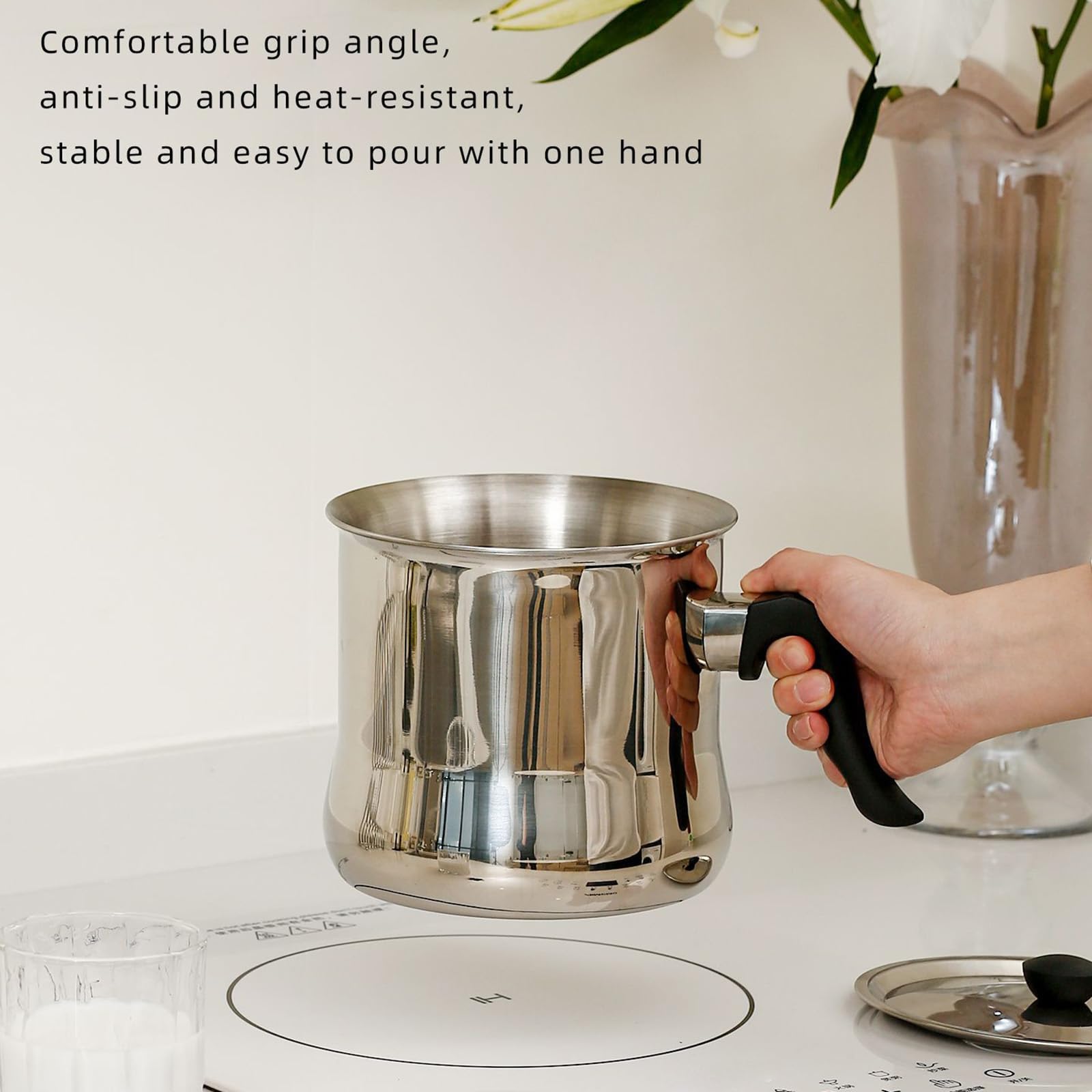 Generisch Hervidor de leche de doble pared de acero inoxidable apto para uso alimentario con conexión de pipa y resistente al calor, olla, hervidor de leche, ollas ergonómicas, de acero inoxidable