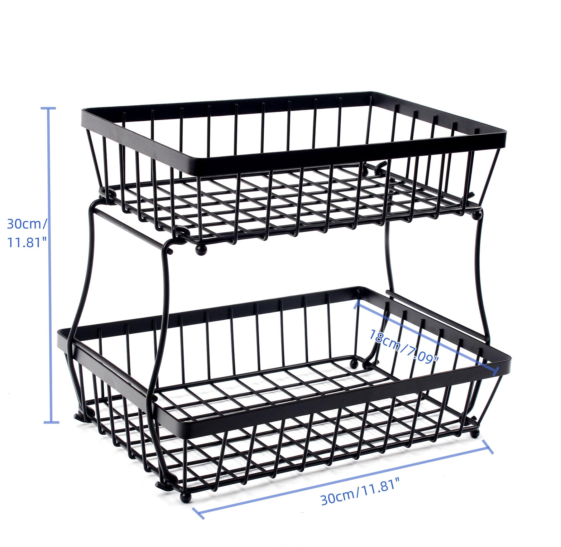 LANDTOM® 2 Tier Black Countertop Fruit Basket Bowl for Kitchen Metal Wire Storage Rack Fruits Stand Holder Organizer for Bread Snack Veggies (Small)