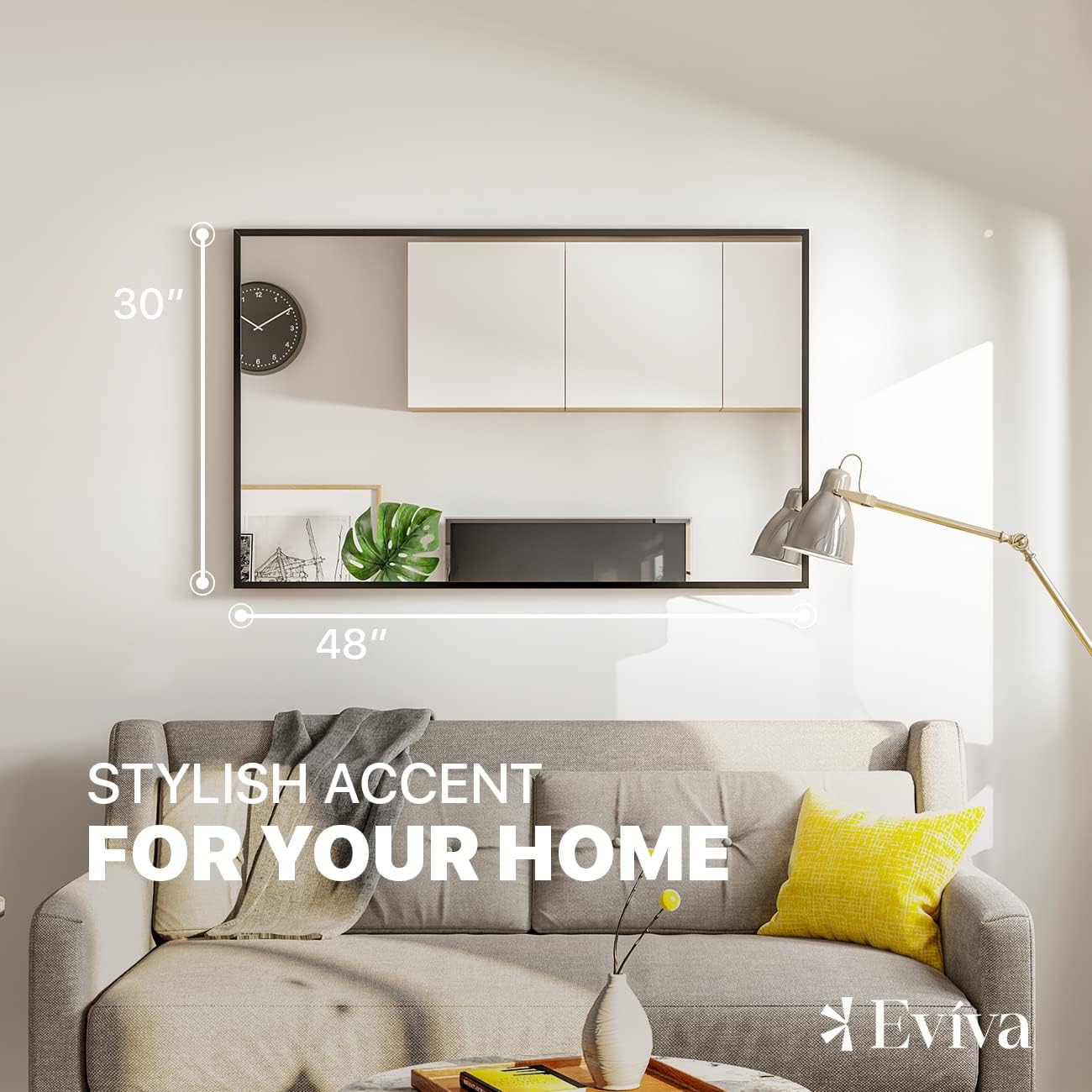 Eviva Black 48" x 30" Rectangular Black Metal Framed Mirror