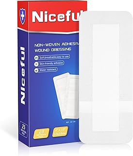 Niceful 25Pcs Island Dressing Bordered Gauze 4"x10", Water-Resistant Large Adhesive Bandages, Absorbent Wound Dressing Pads Bandages Large Wound Care