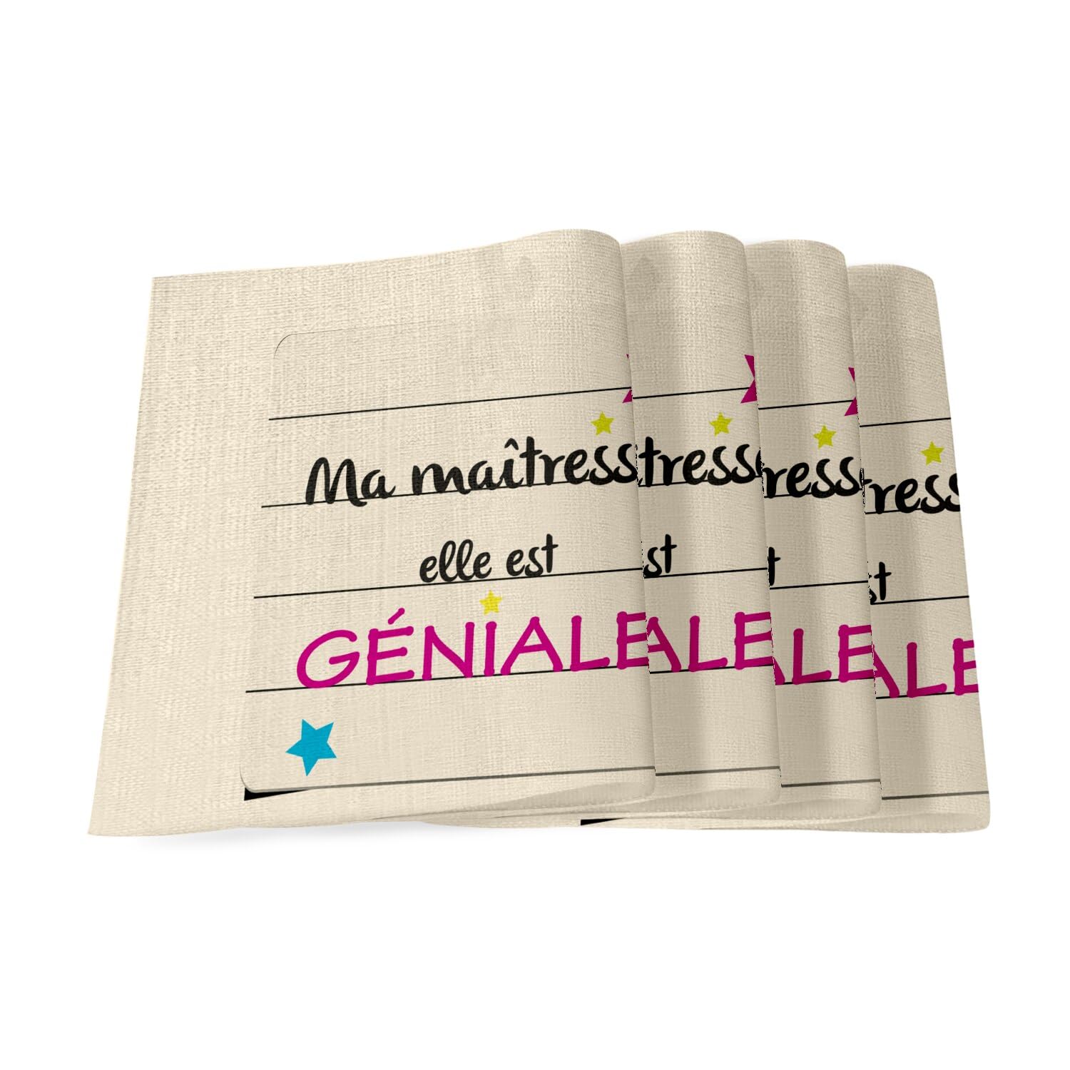 Set de table en lin Ma Maîtresse Elle est géniale, linge de table enfant et école
