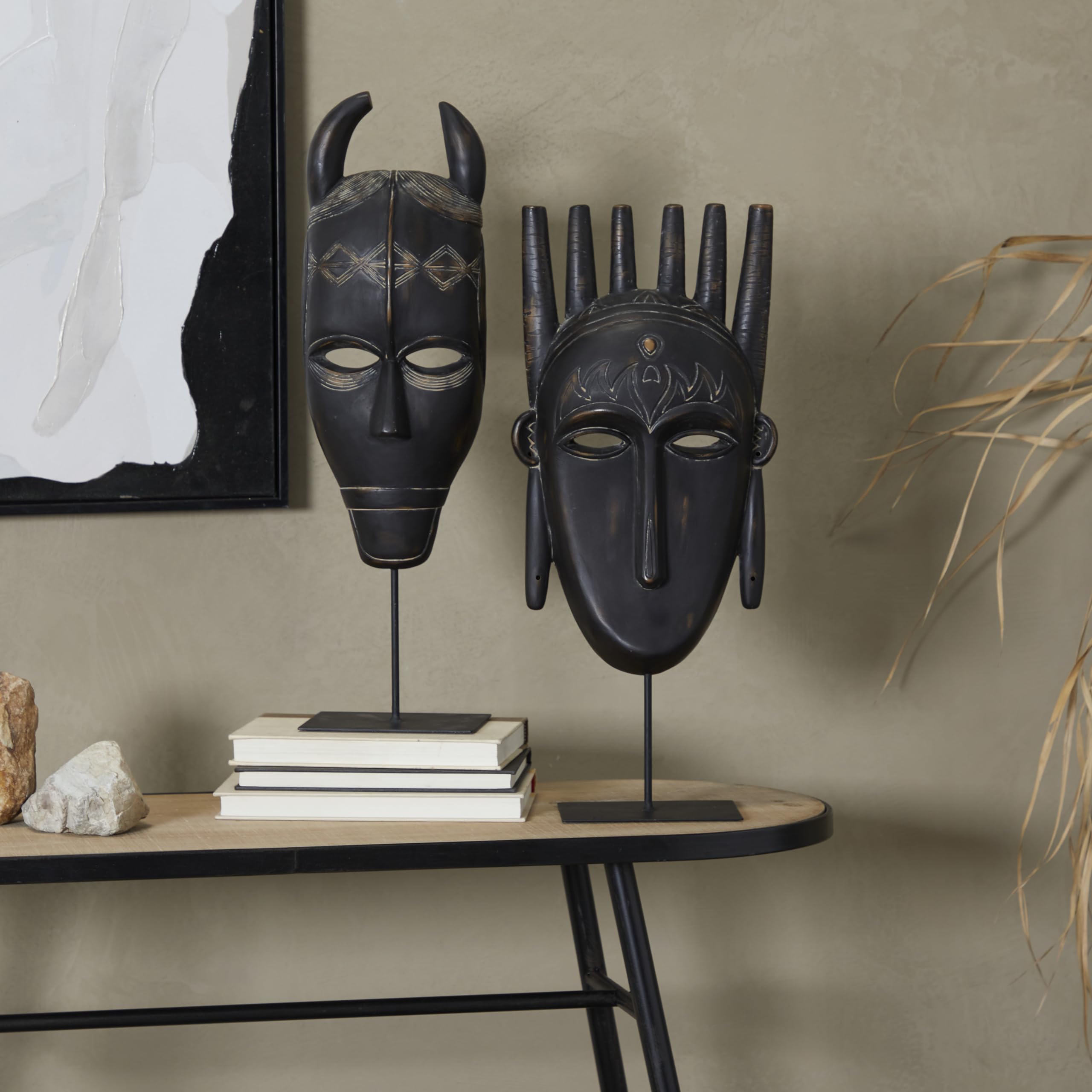 Amazon.co.jp: Deco 79 ポリストーンマスク ハンドメイド 彫刻彫刻 2個