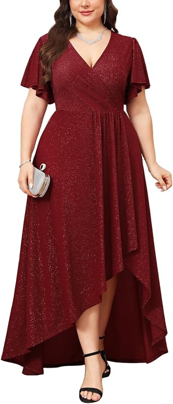 CYCLAMEN Plus Size Sparkly Formal Dress Sparkle Wrap A Line Long Slit Dresses Cocktail Party Evening Gown