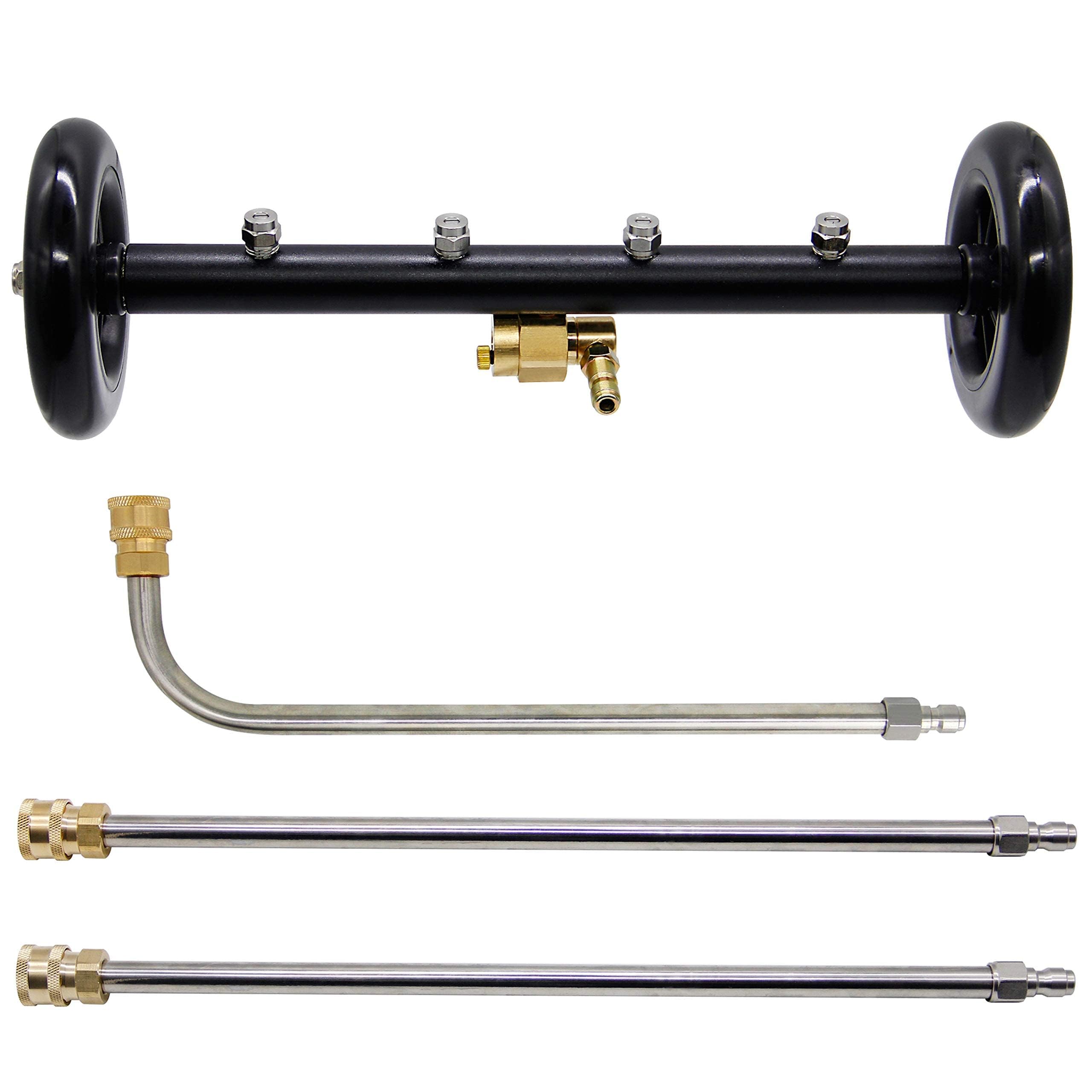 THE WHITE SHOP Dual-Function Undercarriage Cleaner, 16 Inch Surface Cleaner for Pressure Washer, Underbody Car Wash Water Broom 2 Pieces Straight Extension Wand,1 Piece 90 Degree Curved Wand, 4000 PSI