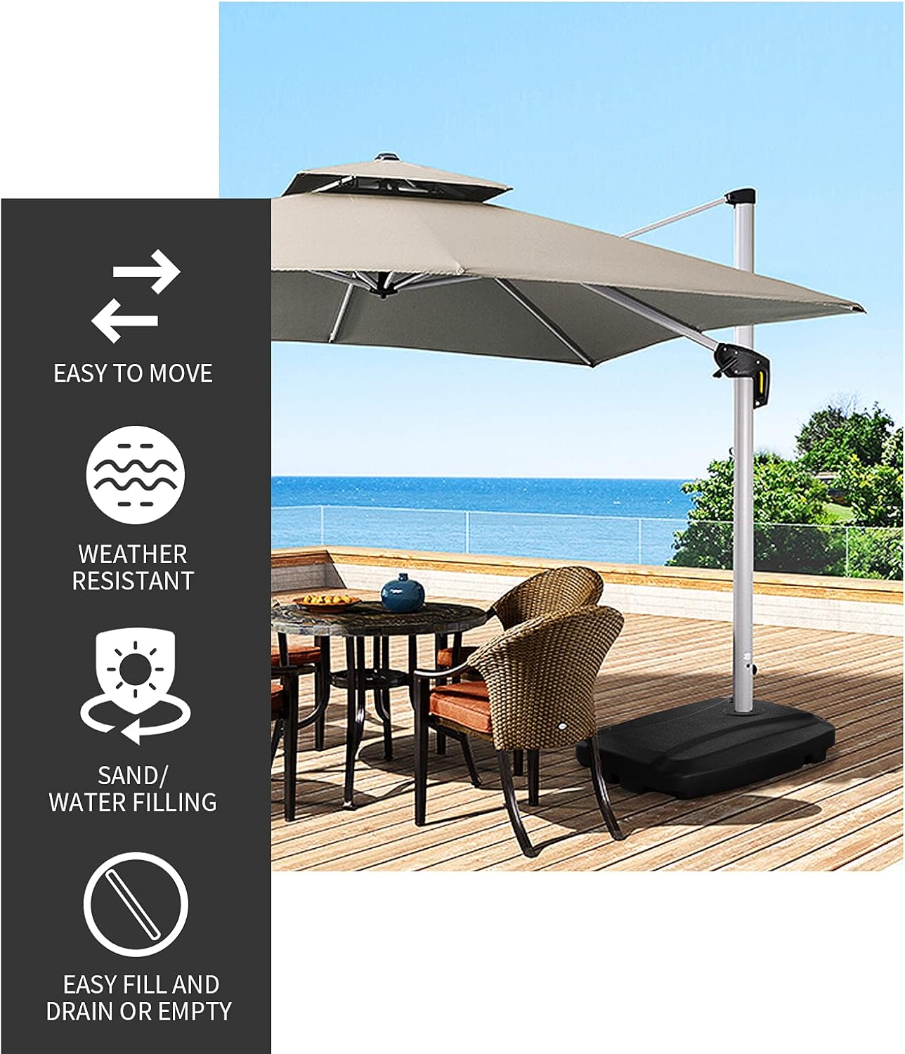 Giantex Fillable Offset Umbrella Base, 210 lbs Umbrella Weighted Stand for Cantilever Umbrella, Filled with Water or Sand, Heavy Duty HDPE Offset Patio Umbrella Base Stand with Wheels for Lawn Garden