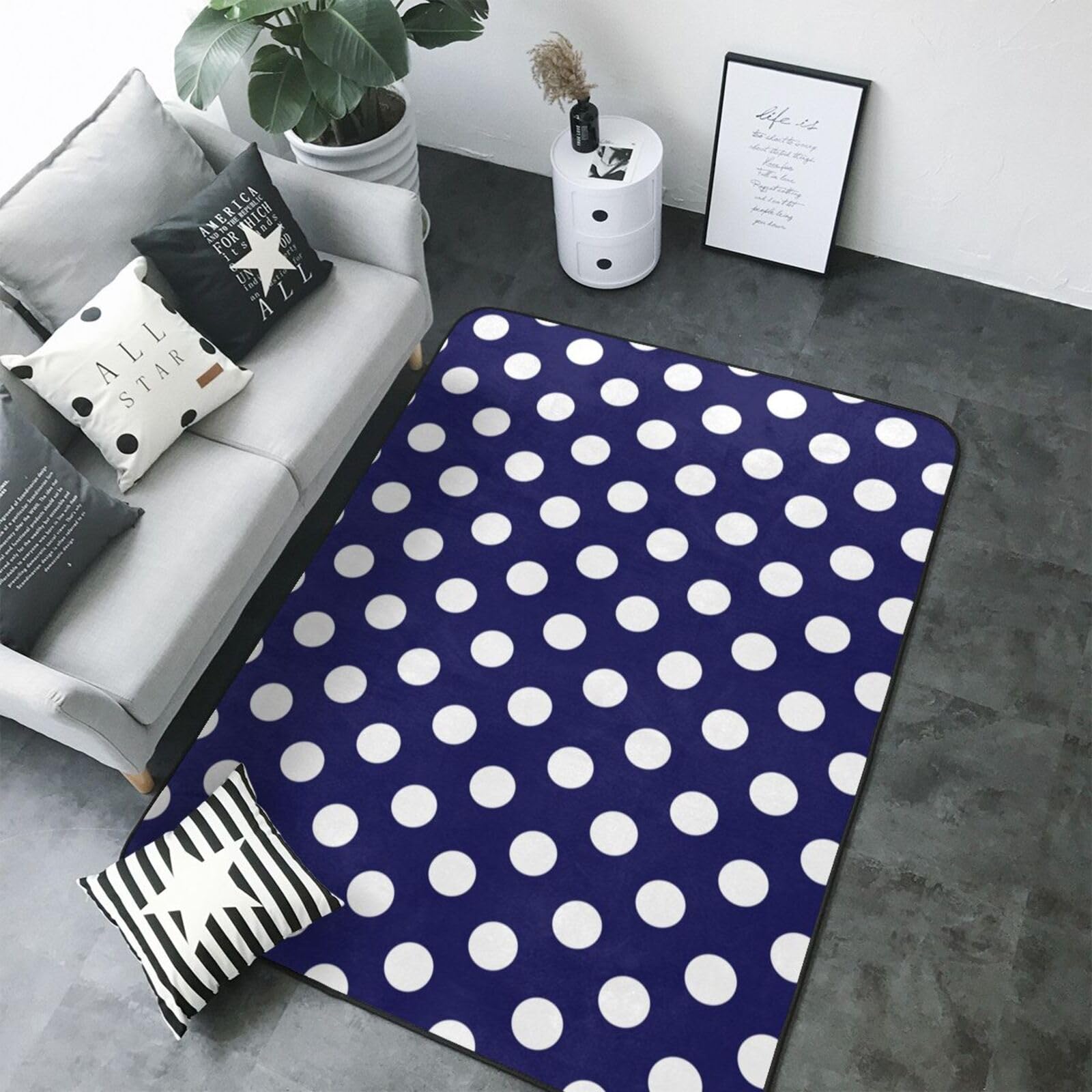 Grand tapis pour salon bleu marine 203x177 cm | Tapis doux lavable pour chambre