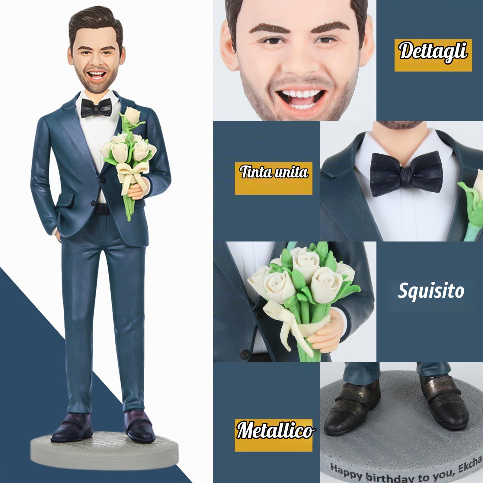Statuetta Personalizzata da Scrivania - Statuetta 3D in Argilla Polimerica Realizzata a Mano da Una Foto, Un Regalo Memorabile per Compleanni, Matrimoni e Decorazioni per la Casa