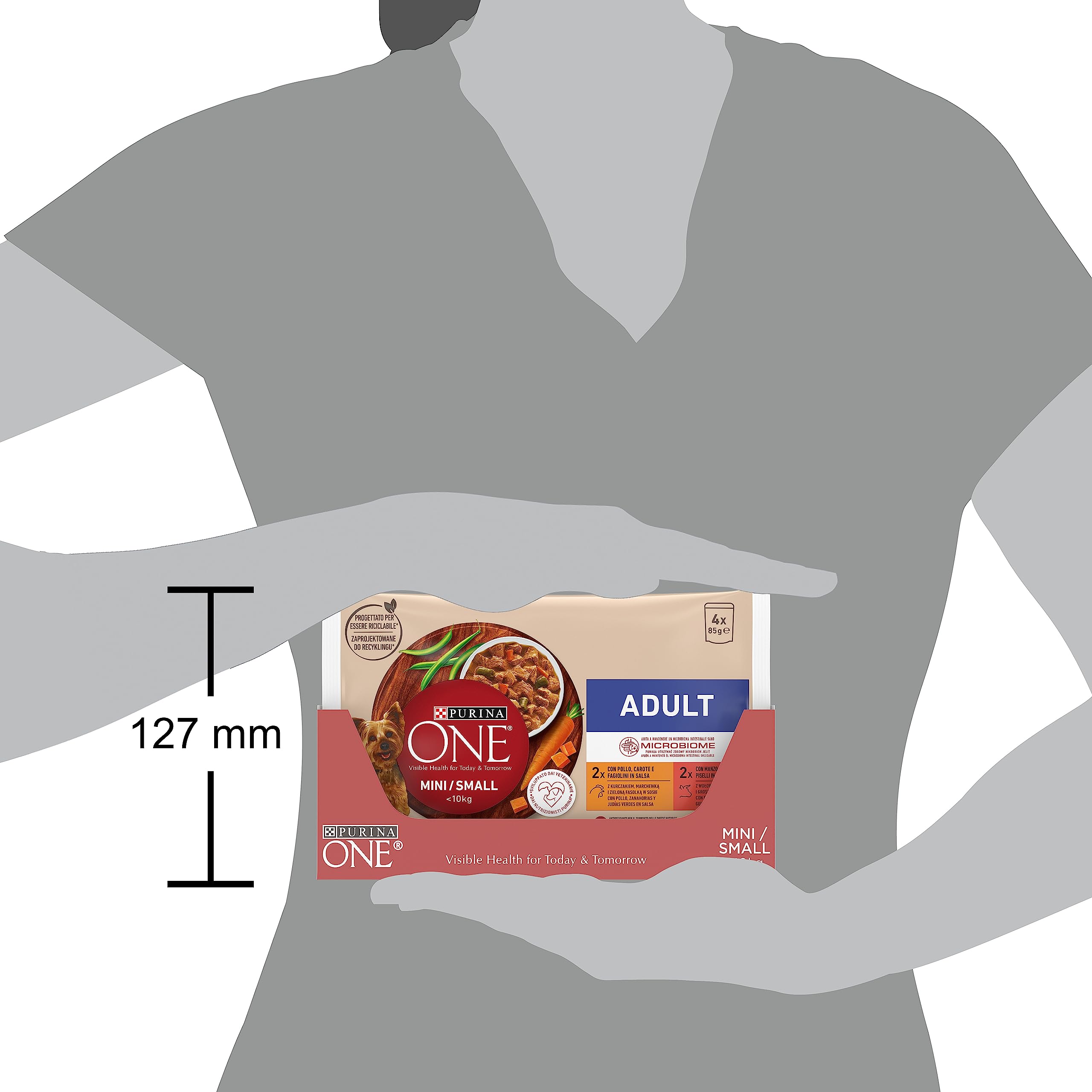 Purina ONE Mini <10kg Comida húmeda para Perro pequeño Adulto con Pollo y Buey, 12 packs de 4 sobres de 85g - 48 sobres