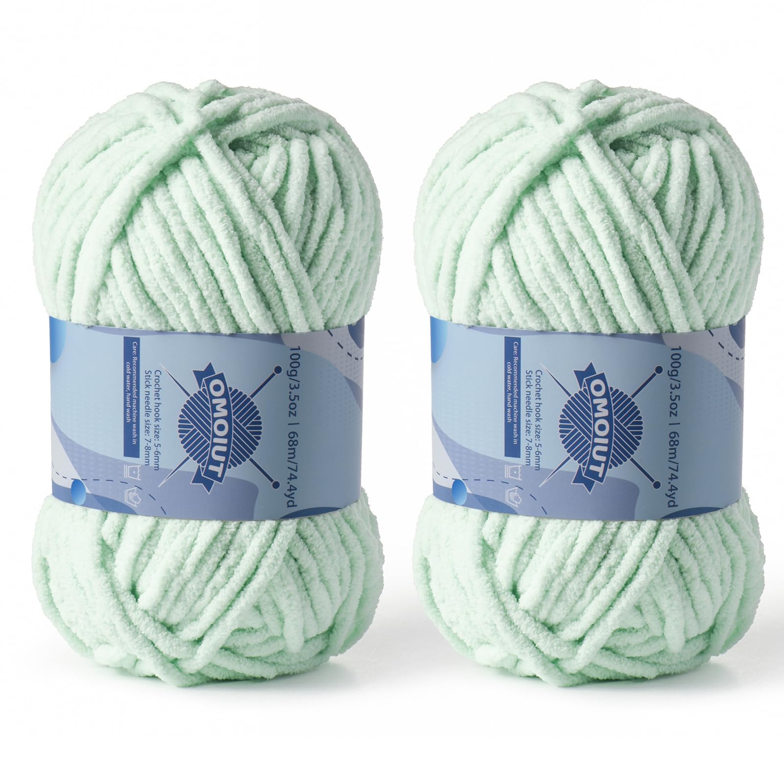 2 Pack Chunky Chenille Yarn for Crocheting, Baby Yarn for Crocheting Soft Blankets, Bulky Yarns for Crochet Amigurumi, 200g (148.7yds) Fluffy Velvet Yarns for Hand Knitting (2 Baby Green)