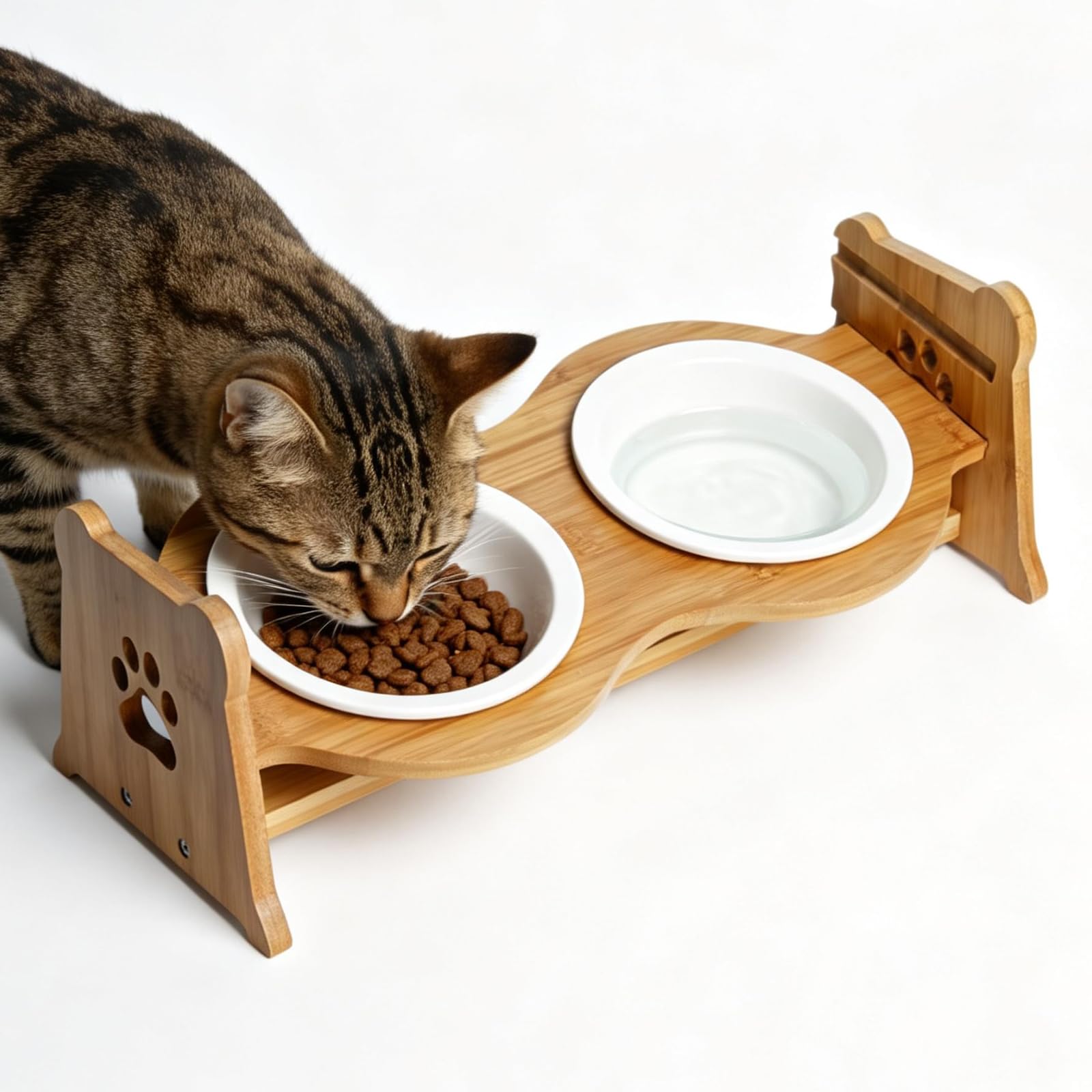 Comedero para perros elevado, soporte ajustable para perros, antideslizante, altura ajustable, 15 ° de inclinación y protege las articulaciones, estación de alimentación de madera, comedero para