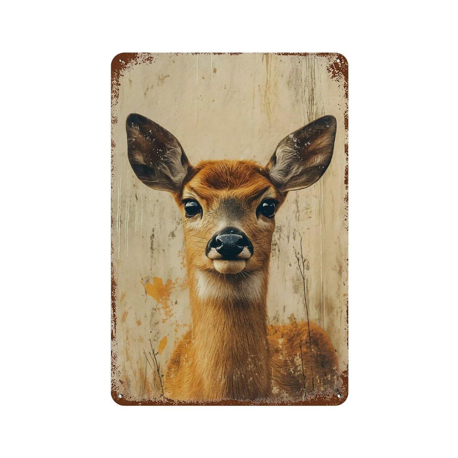 Rust Effect Portrait of A Deer Rustic Tin Plaque 11.8"x7.9", Industrial Home Decor for Bistro, Counter And Cafe Decor