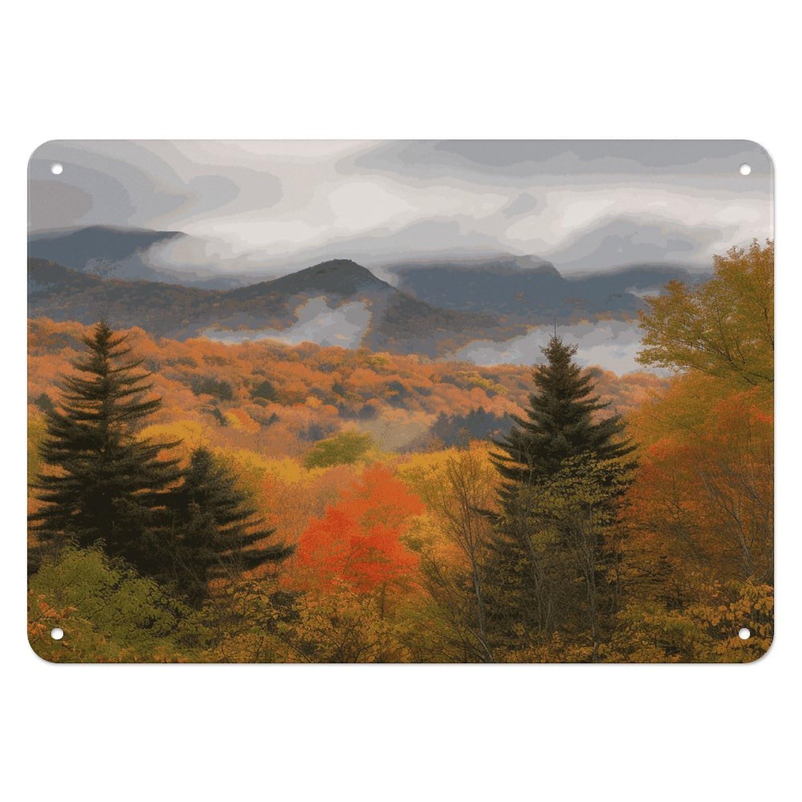 Fekiloot Style Autumn Foliage Mountains Wall Decor Iron Painting Metal Sign