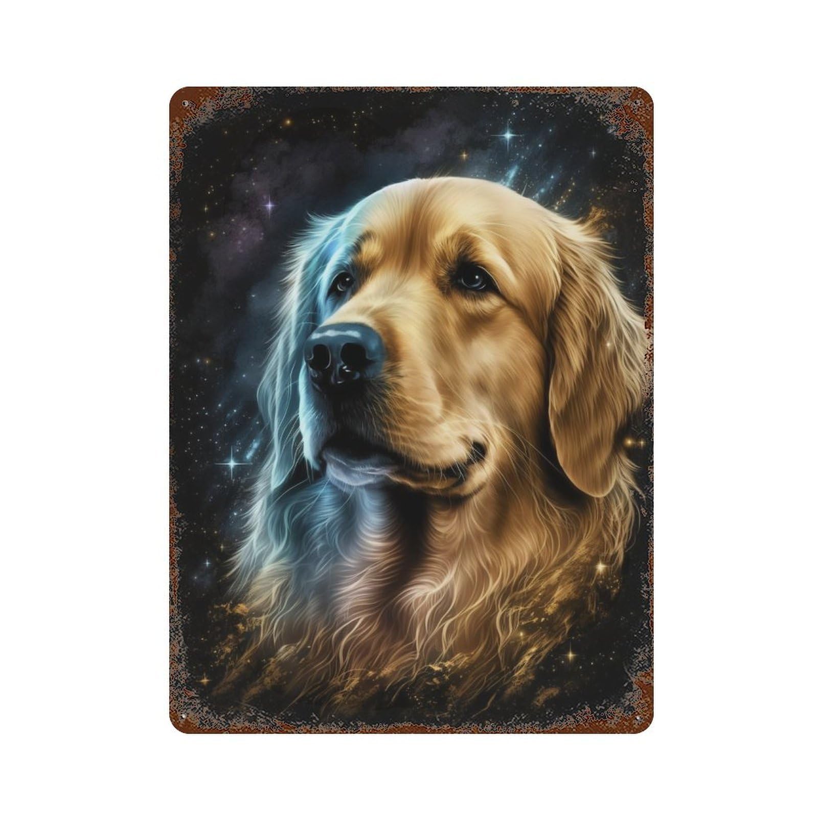 Golden Retriever Galaxy Art Print-1 Rustic Tin Plaque 15.7"x11.8", Ideal for Office, Studio And Wall Decor